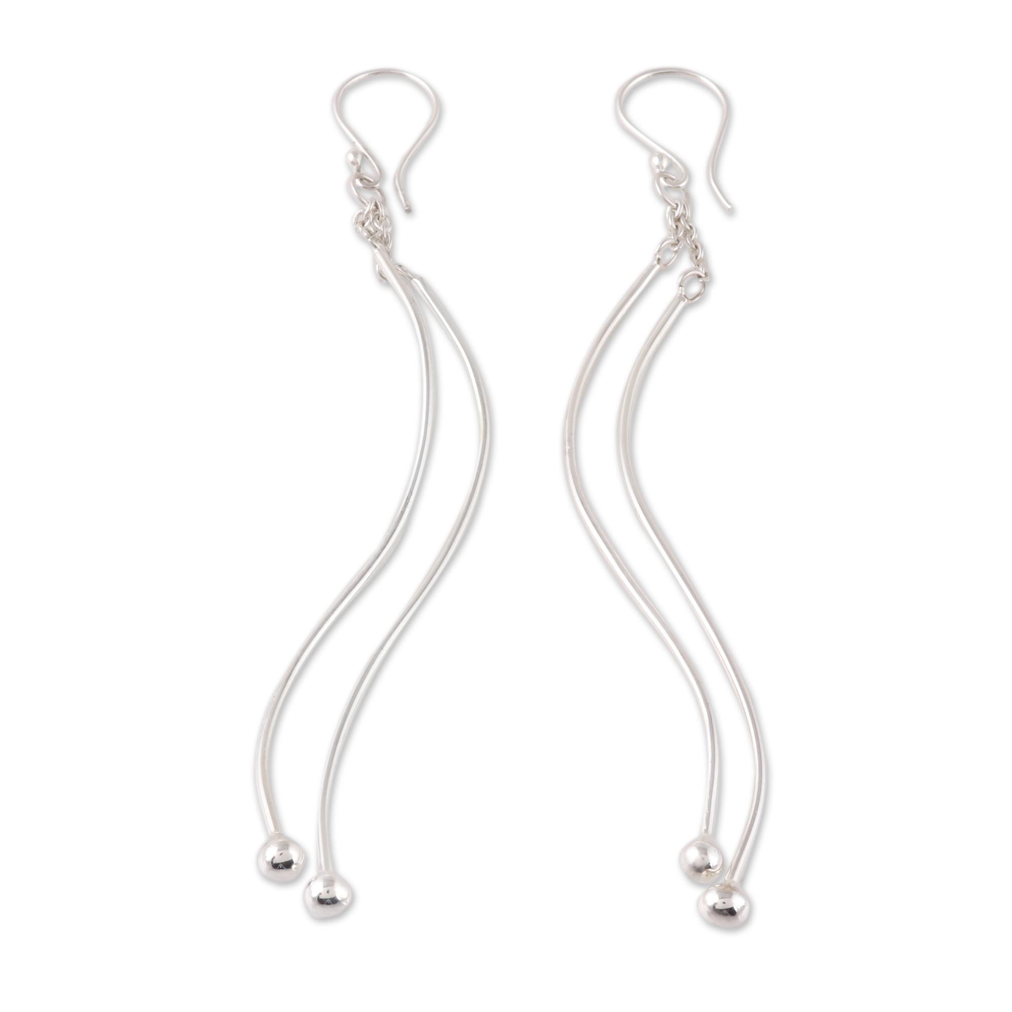 Premium Wavy Sterling Silver Dangle Earrings – Contemporary Elegance from India