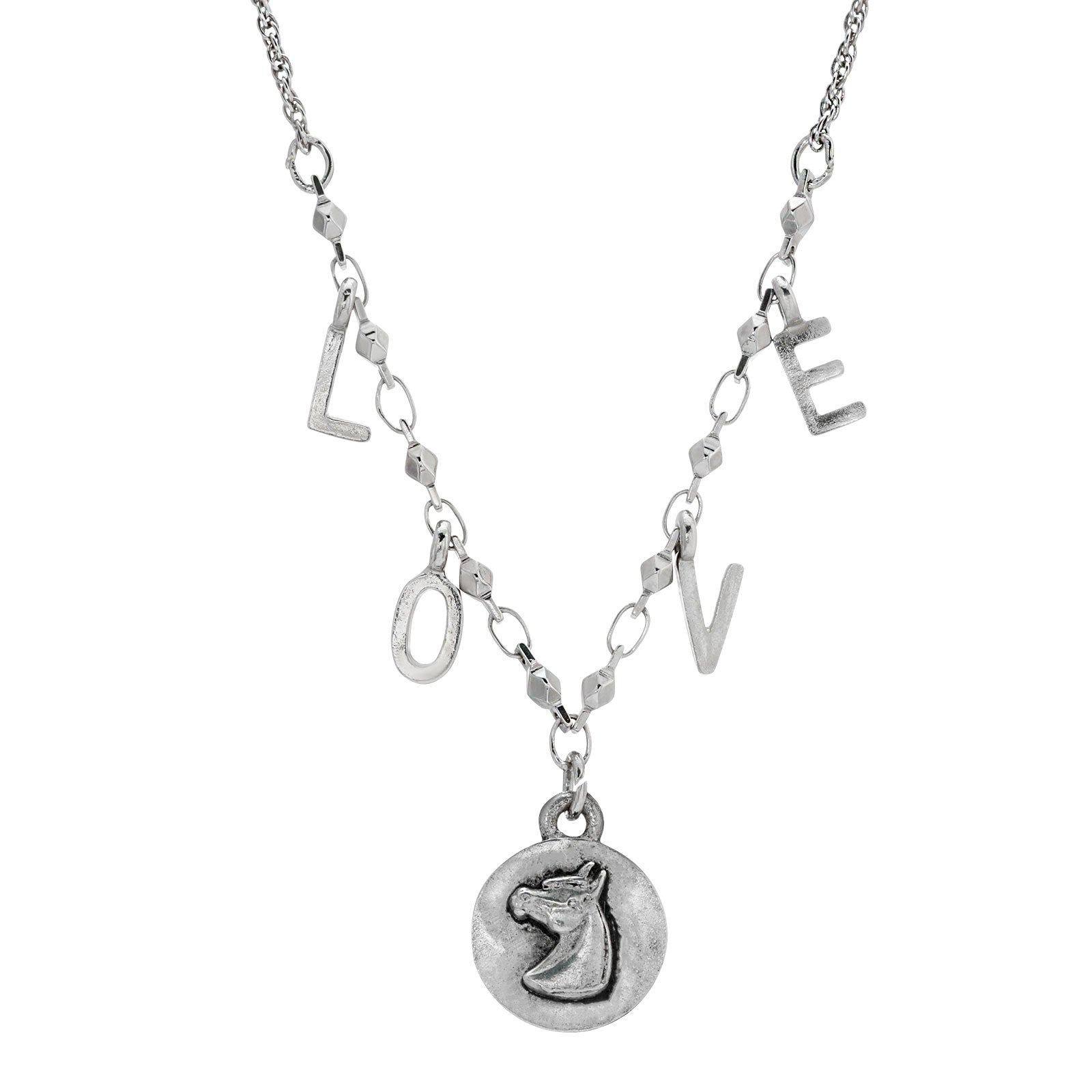 Premium 1928 Jewelry® Love Initials Horse Necklace - 16 Inch Silver Tone