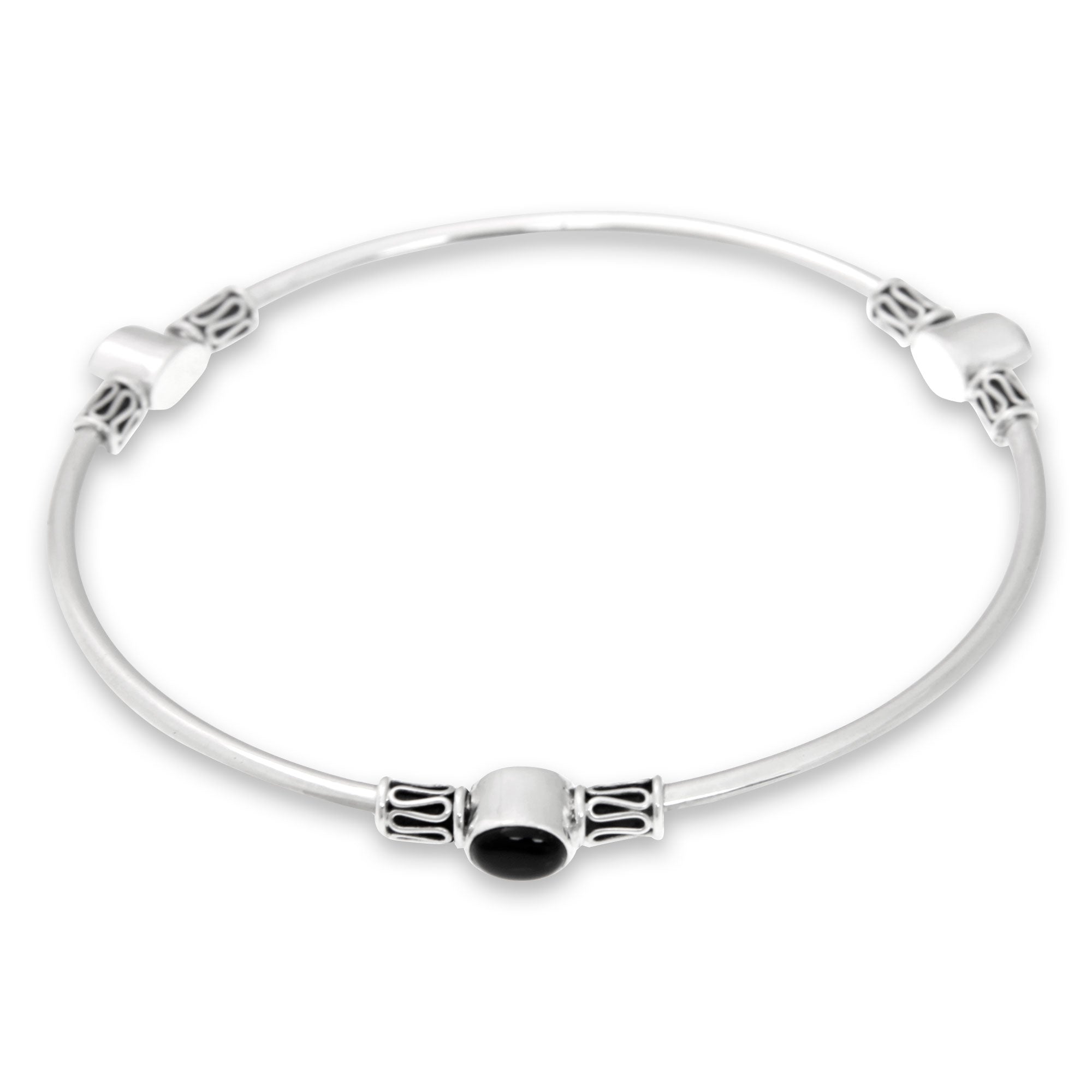 Premium Harmony Trio Onyx Bangle Bracelet - Handcrafted Elegance