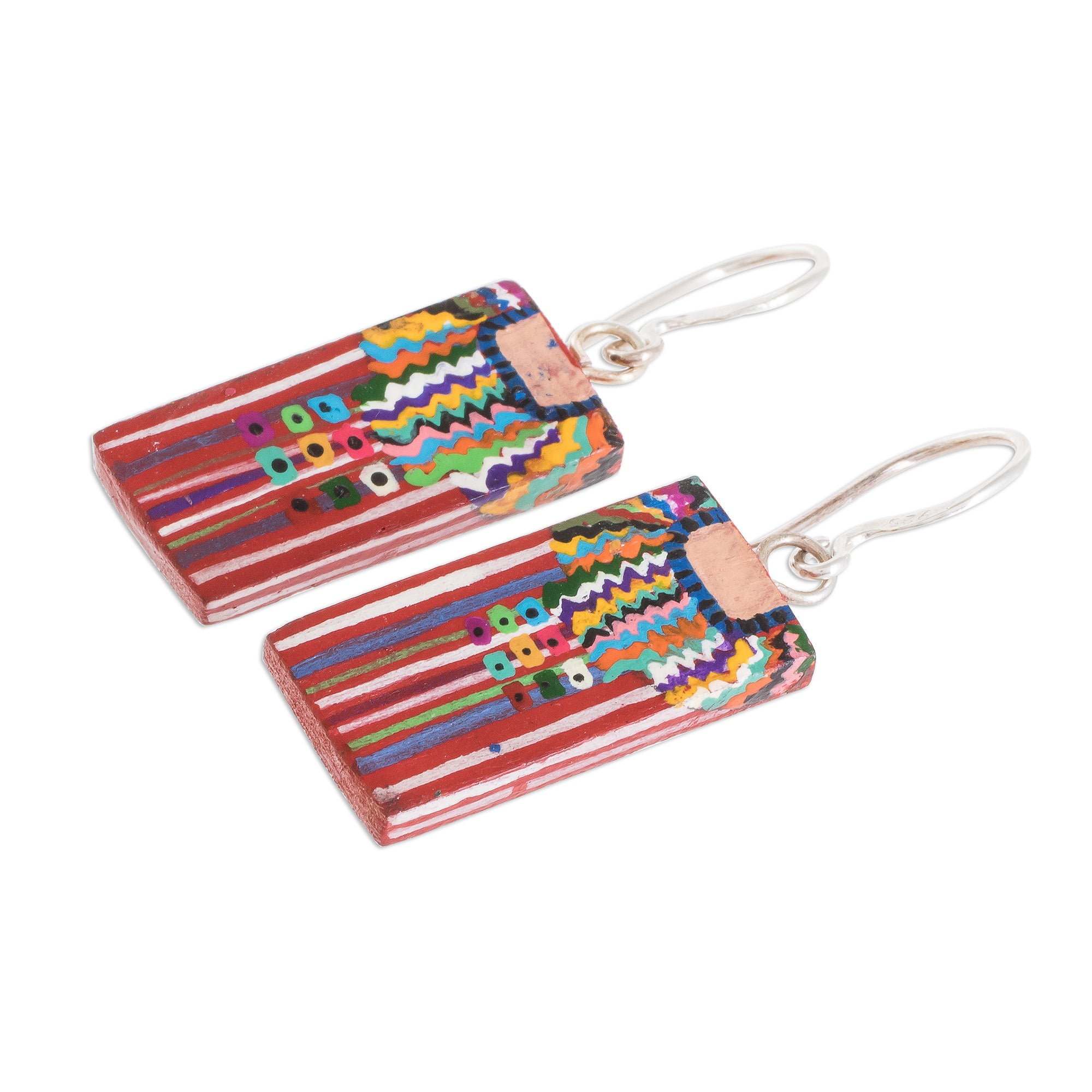 Premium Hand-Painted Wood Dangle Earrings from Guatemala - San Juan La Laguna Inspired