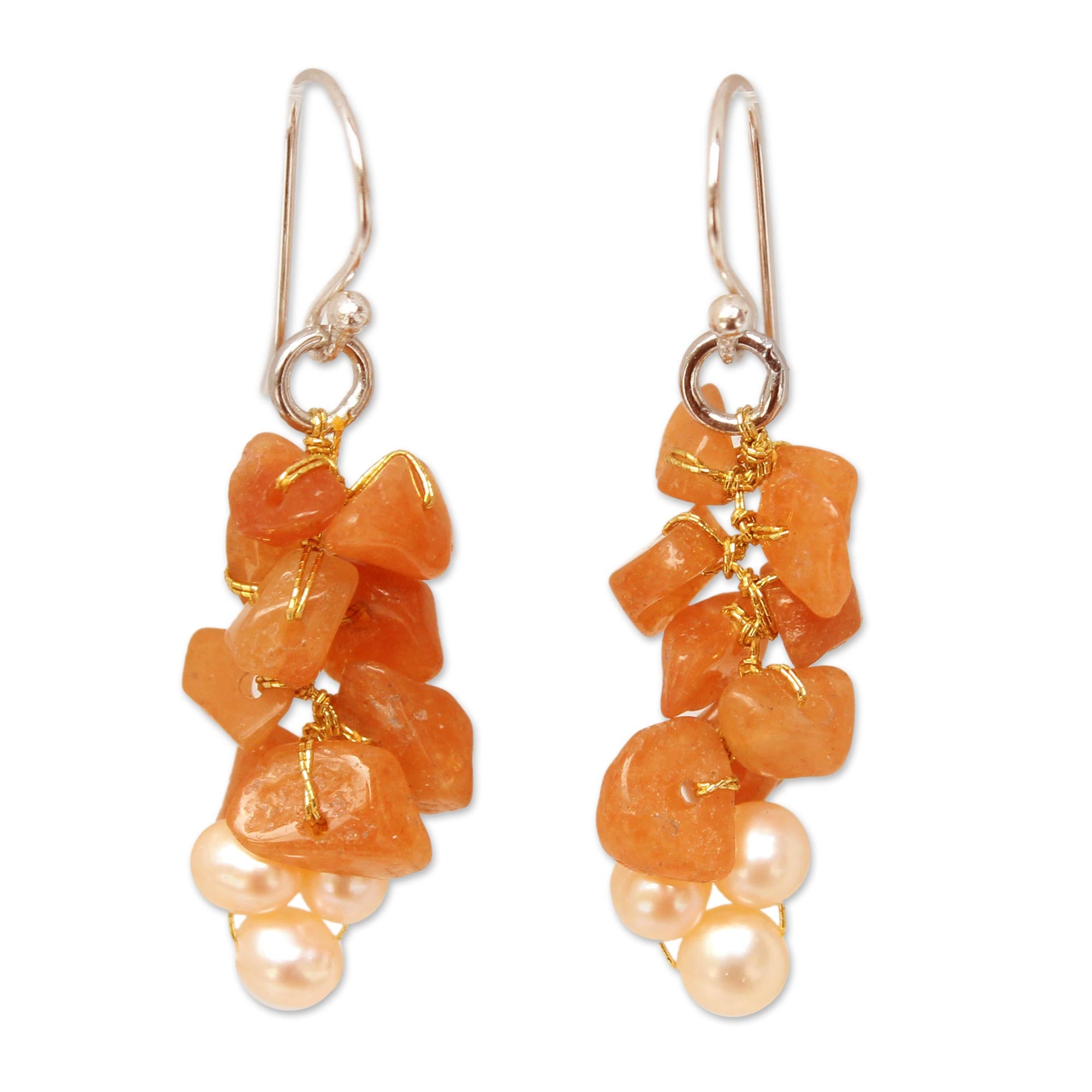 Premium Afternoon Glow Beaded Aventurine and Pearl Earrings