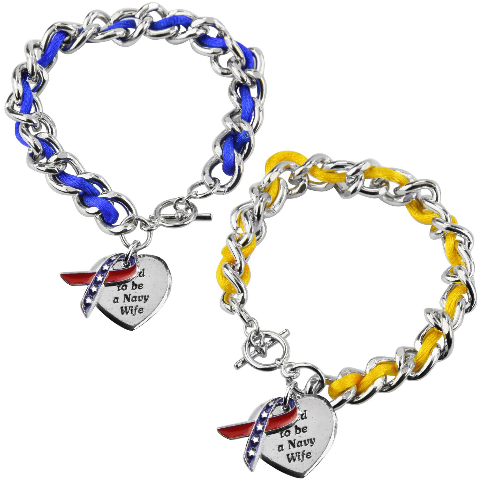 Premium Navy Wife Ribbon Charm Bracelet - Ultimate Patriotic Jewelry