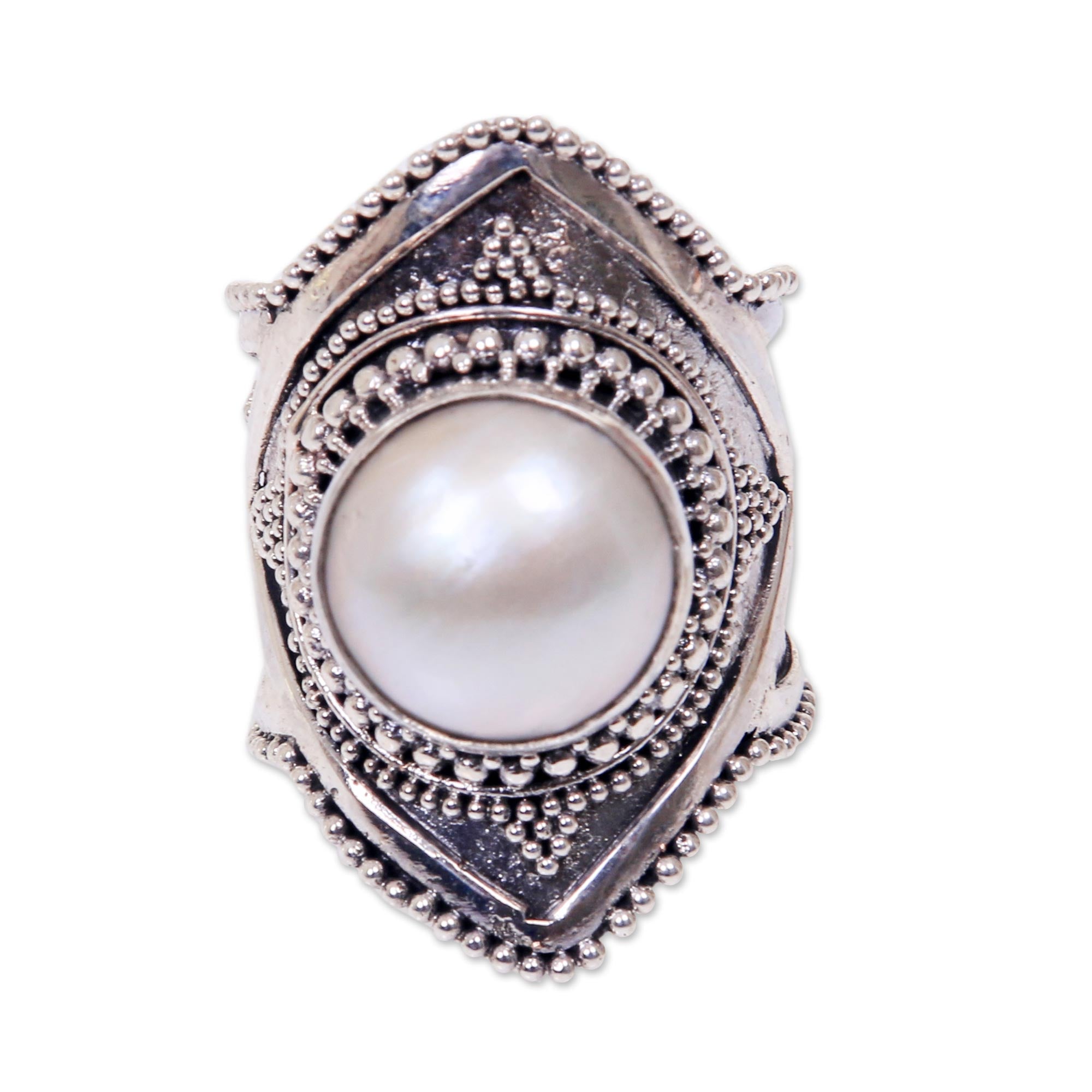 Premium Cotton Flower Cultured Mabe Pearl Cocktail Ring – Handcrafted in Indonesia