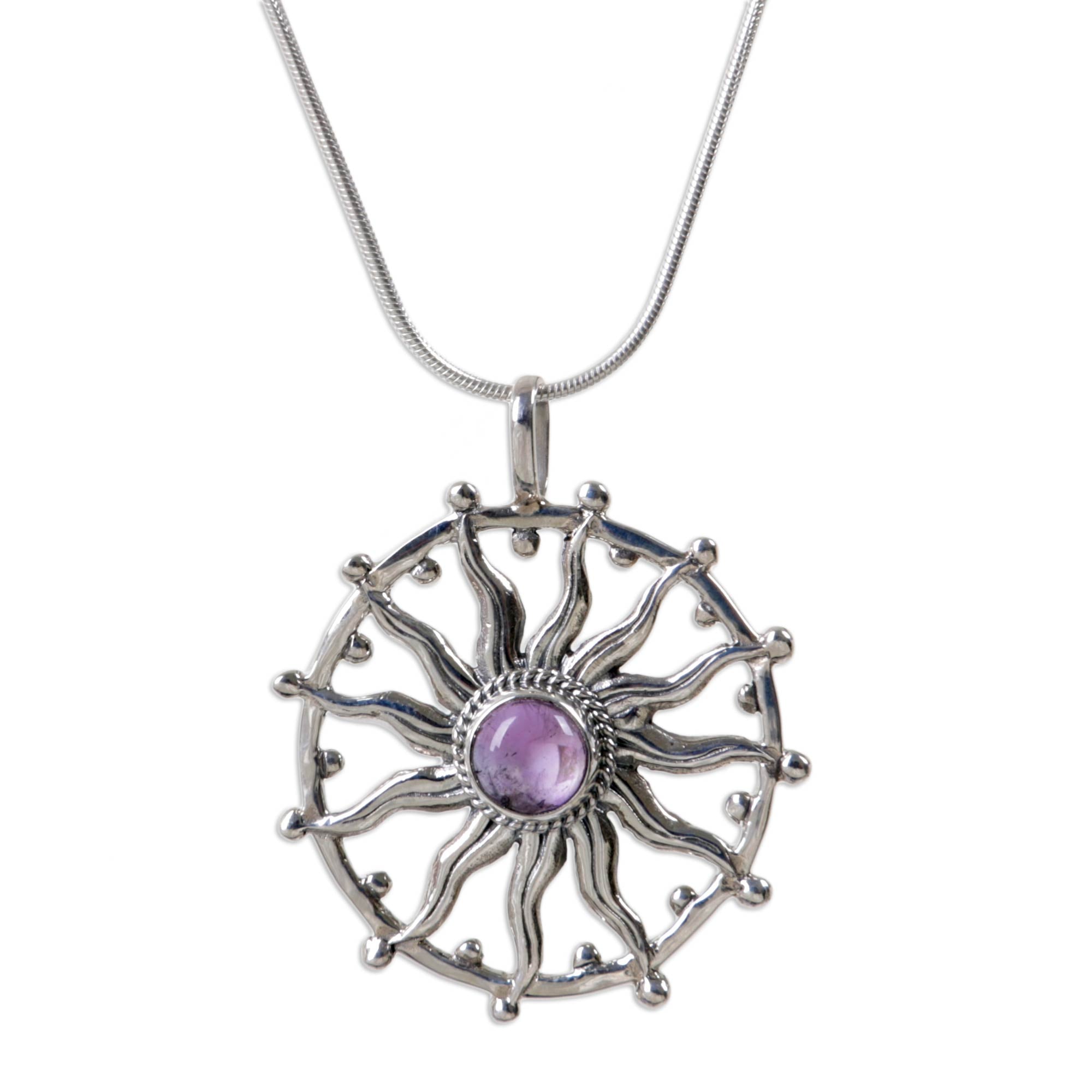 Premium Sun Spirit Amethyst Pendant Necklace - Handmade Sterling Silver Jewelry