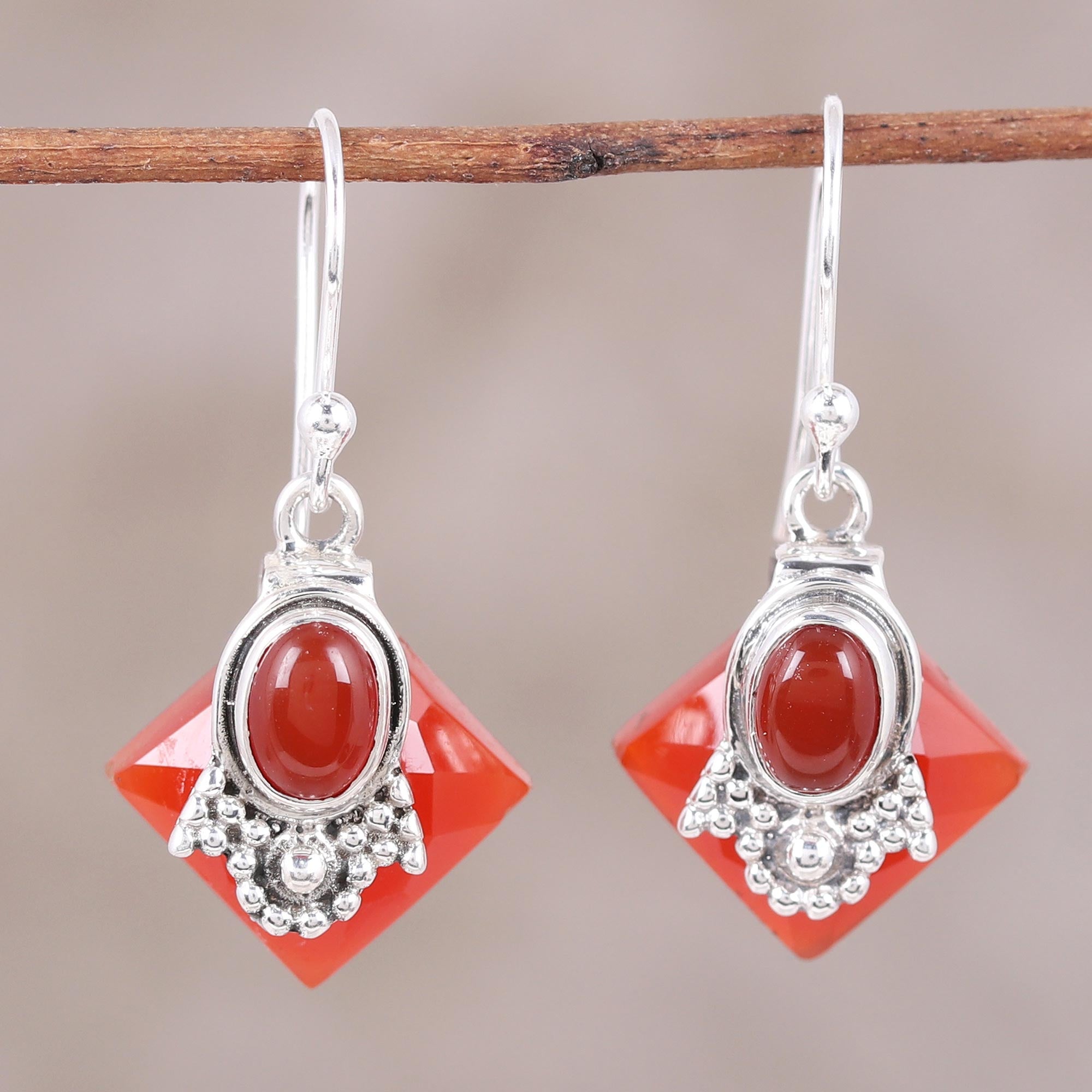 Premium Delhi Sunset Multi-Gem Carnelian Hook Earrings - Handcrafted Elegance