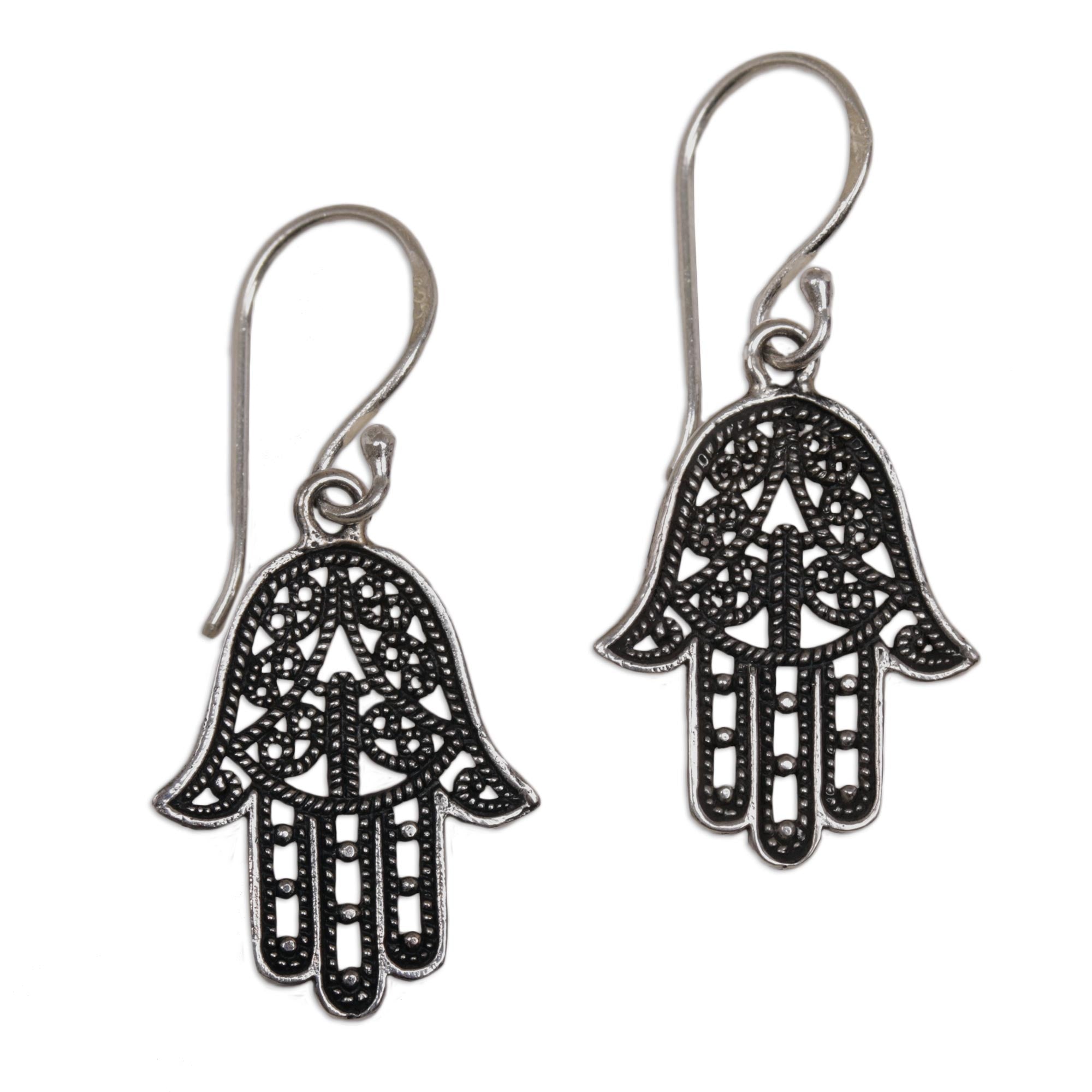 Premium Holy Hamsa 925 Sterling Silver Dangle Earrings – Handcrafted in Bali