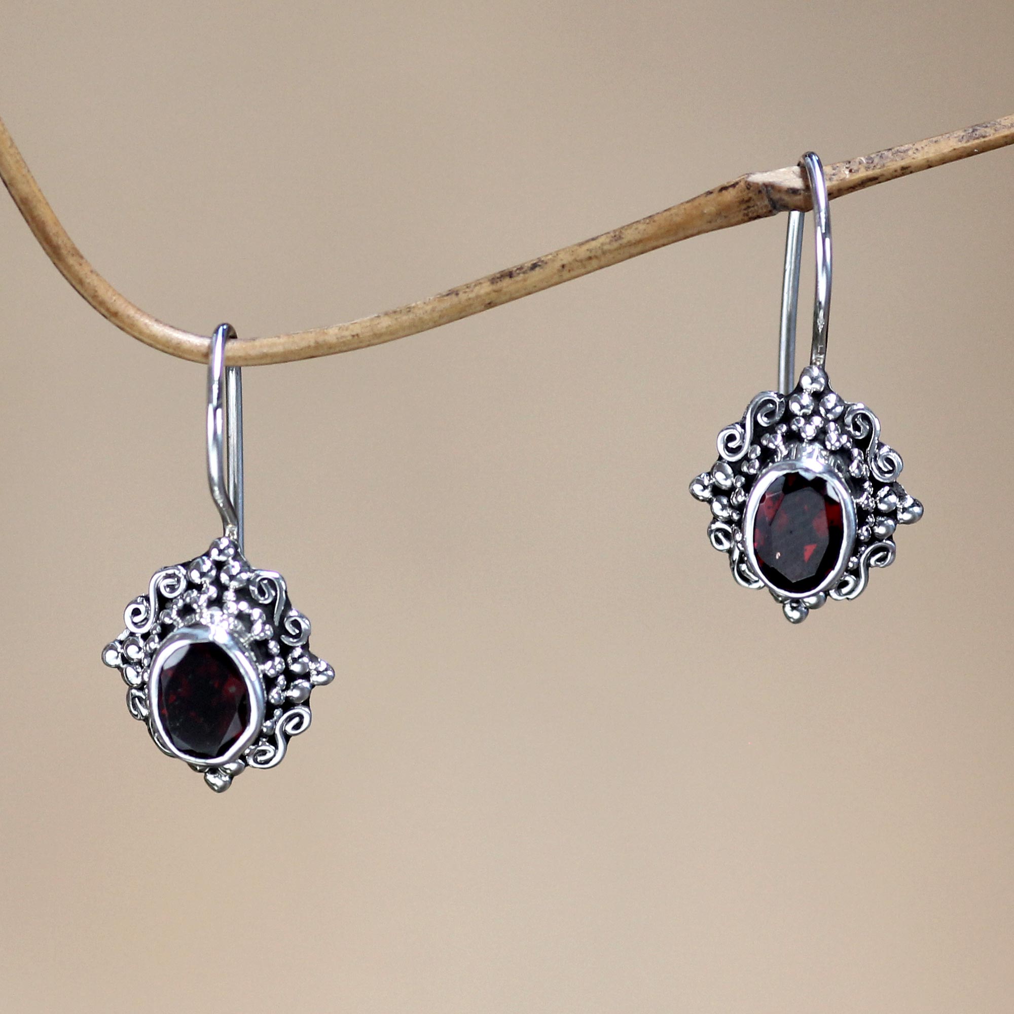 Premium Balinese Sterling Silver Garnet Earrings