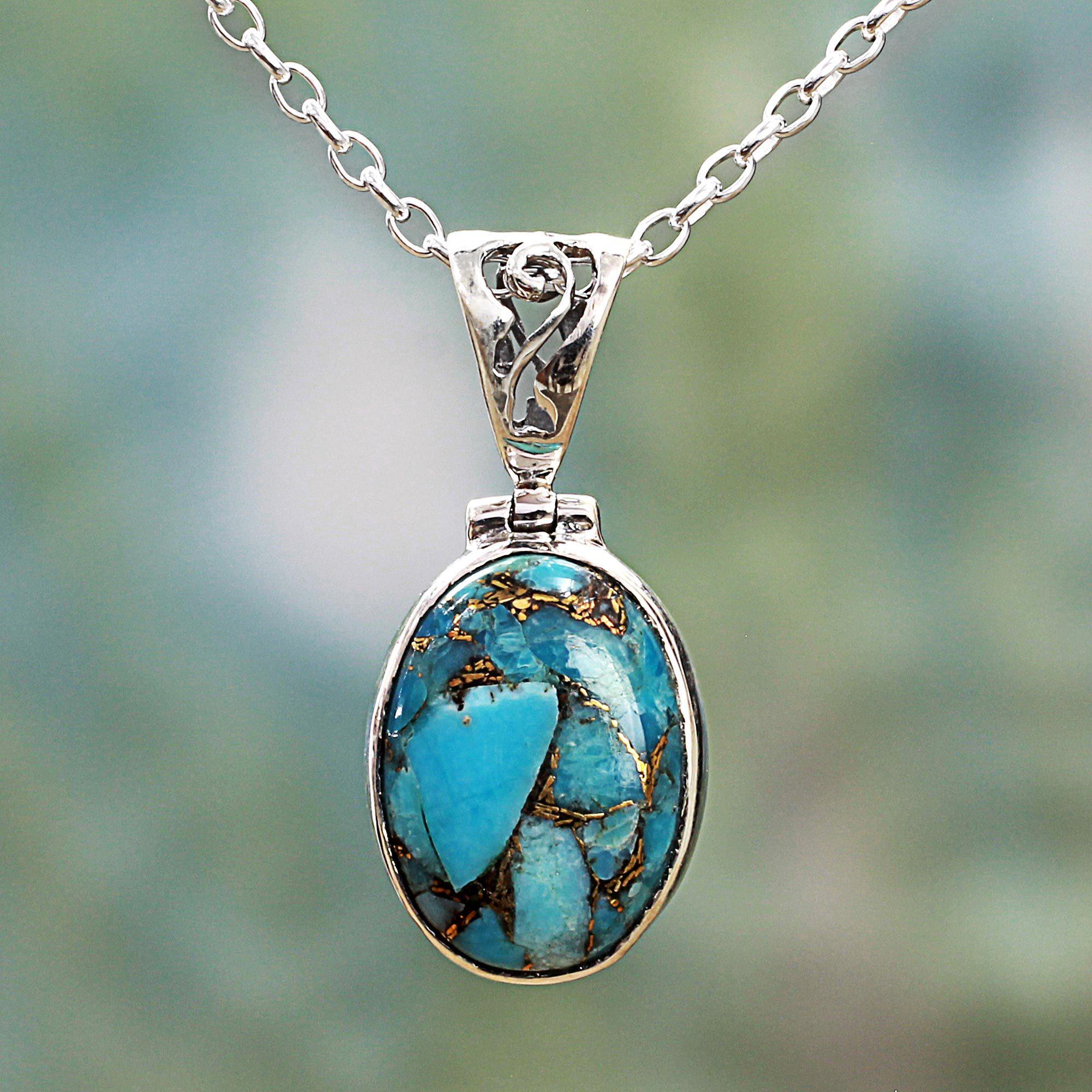 Premium Mystical Turquoise Oval Pendant Necklace - Handcrafted Elegance