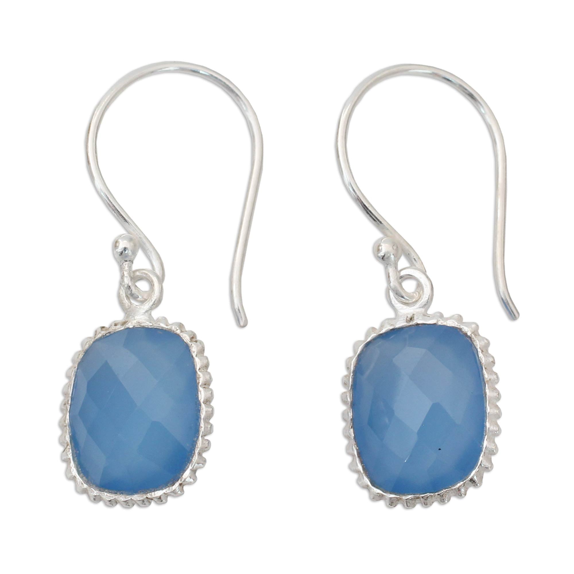 Premium Delhi Sky Chalcedony Silver Dangle Earrings - Ultimate Elegance