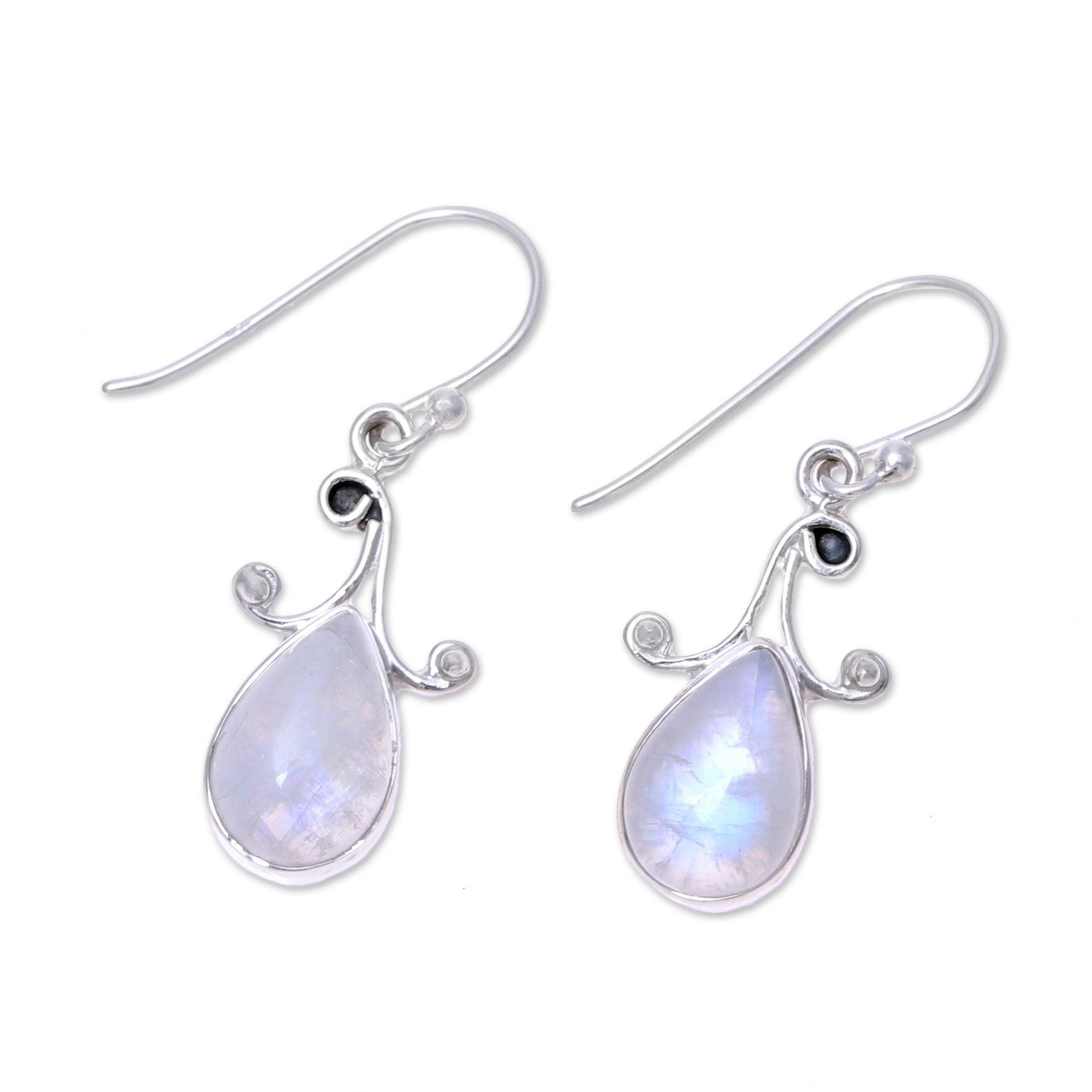 Premium Rainbow Moonstone Teardrop Dangle Earrings - Handcrafted Sterling Silver Jewelry