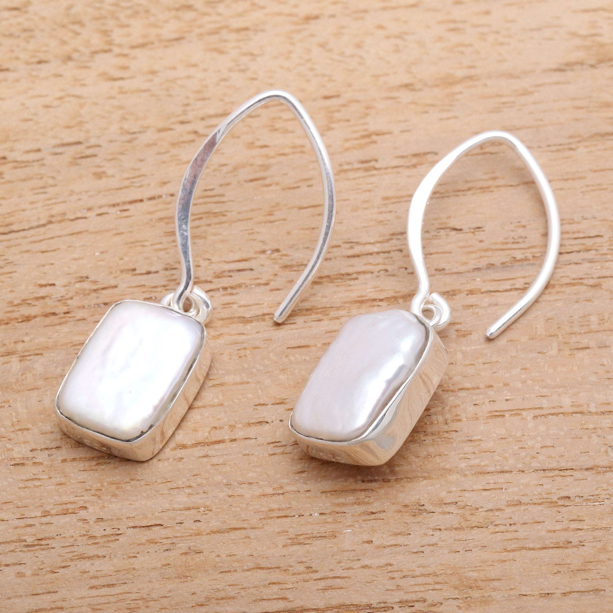 Premium Snowy Rectangles Pearl Dangle Earrings - Handcrafted in Bali