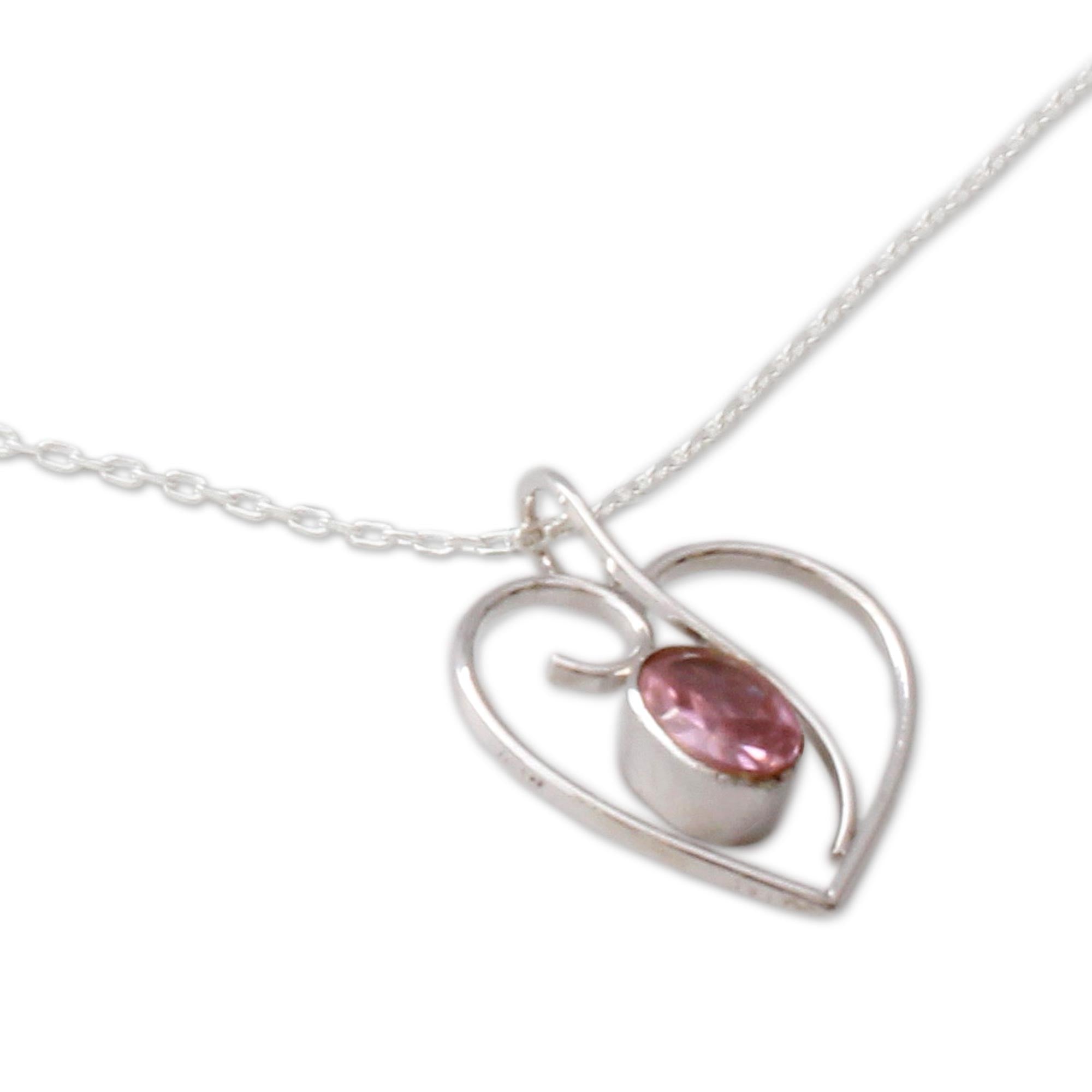 Premium Pink Romance Heart Necklace - Sterling Silver & Pink CZ Jewelry