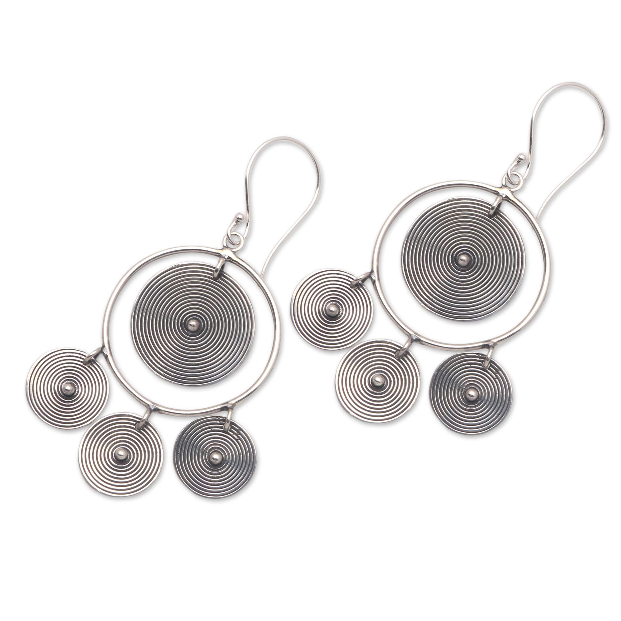 Premium Mesmerizing Discs Sterling Silver Chandelier Earrings – Handcrafted in Bali