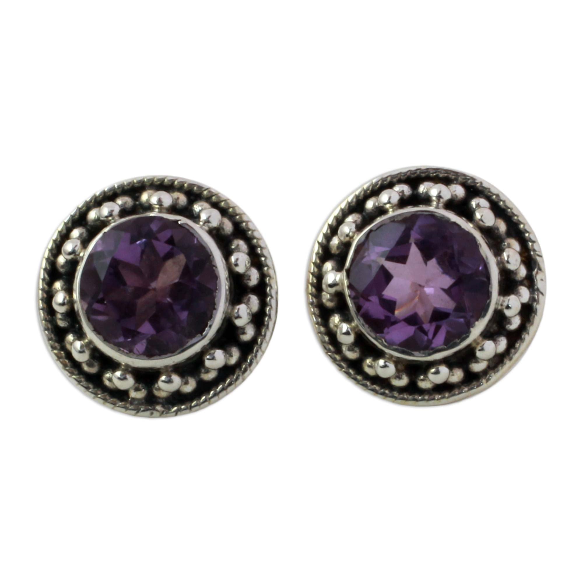 Premium Indian Elegance: Handcrafted Purple Amethyst Button Earrings