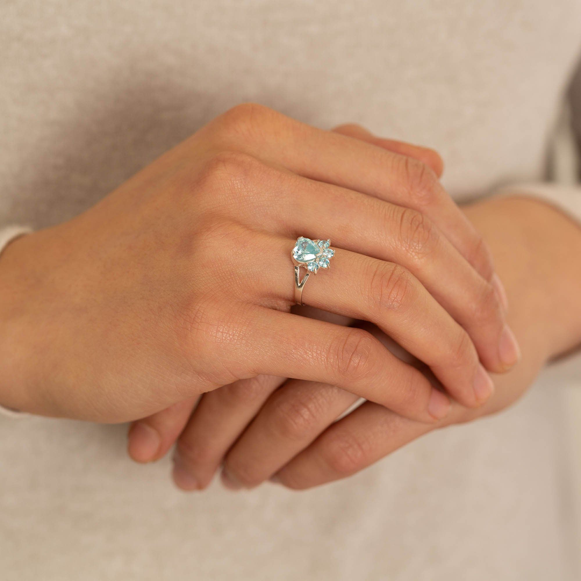 Premium Paw Print Birthstone Sterling Silver Ring | Fair Trade & Handmade