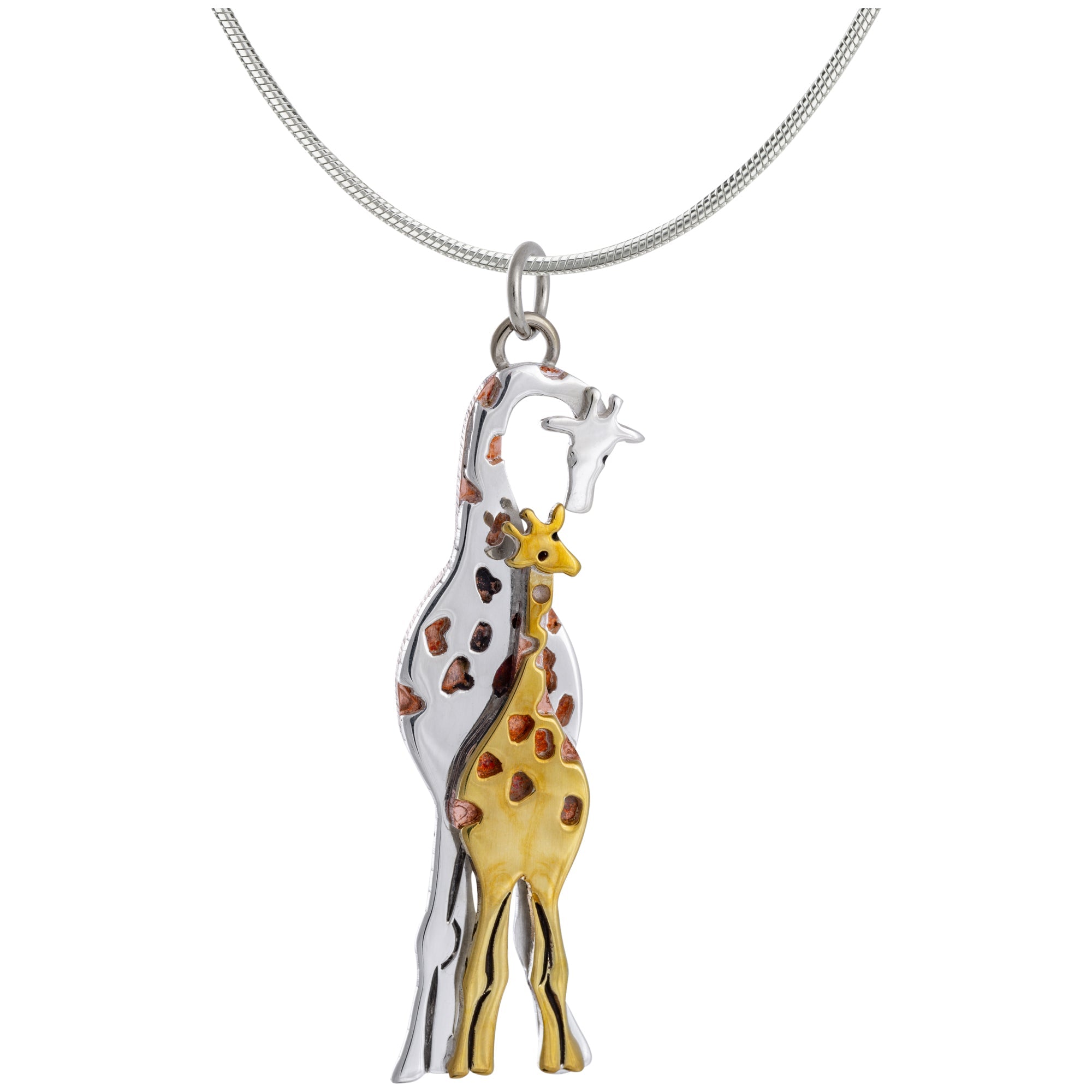 Premium Parent & Child Giraffe Mixed Metal Necklace - Handmade Wildlife Jewelry