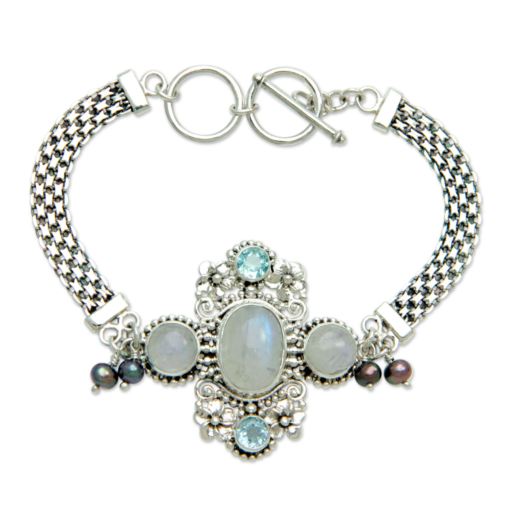 Premium Sterling Silver Gianyar Bracelet with Moonstone & Pearl