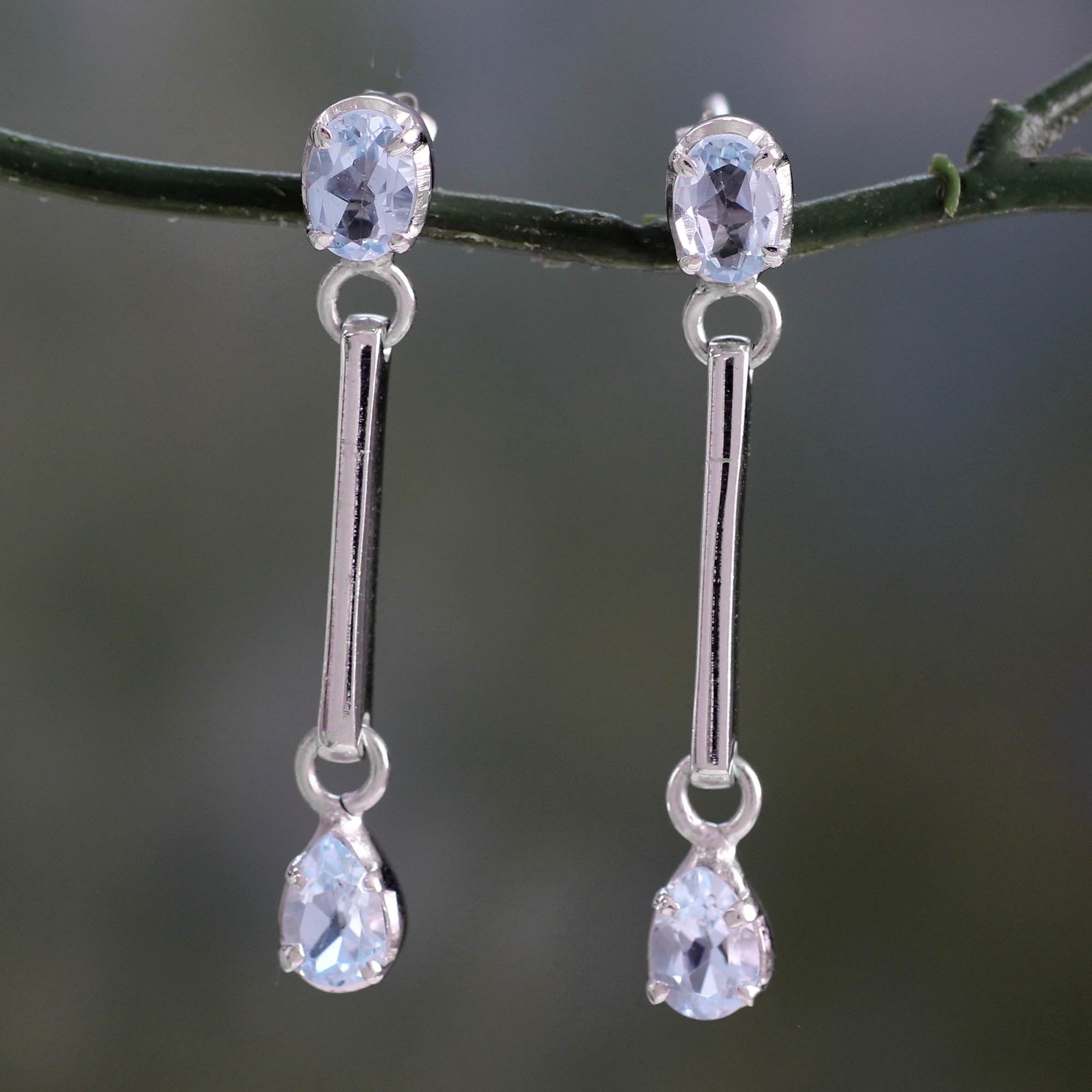 Premium Blue Topaz Dangle Earrings - Sterling Silver Elegance