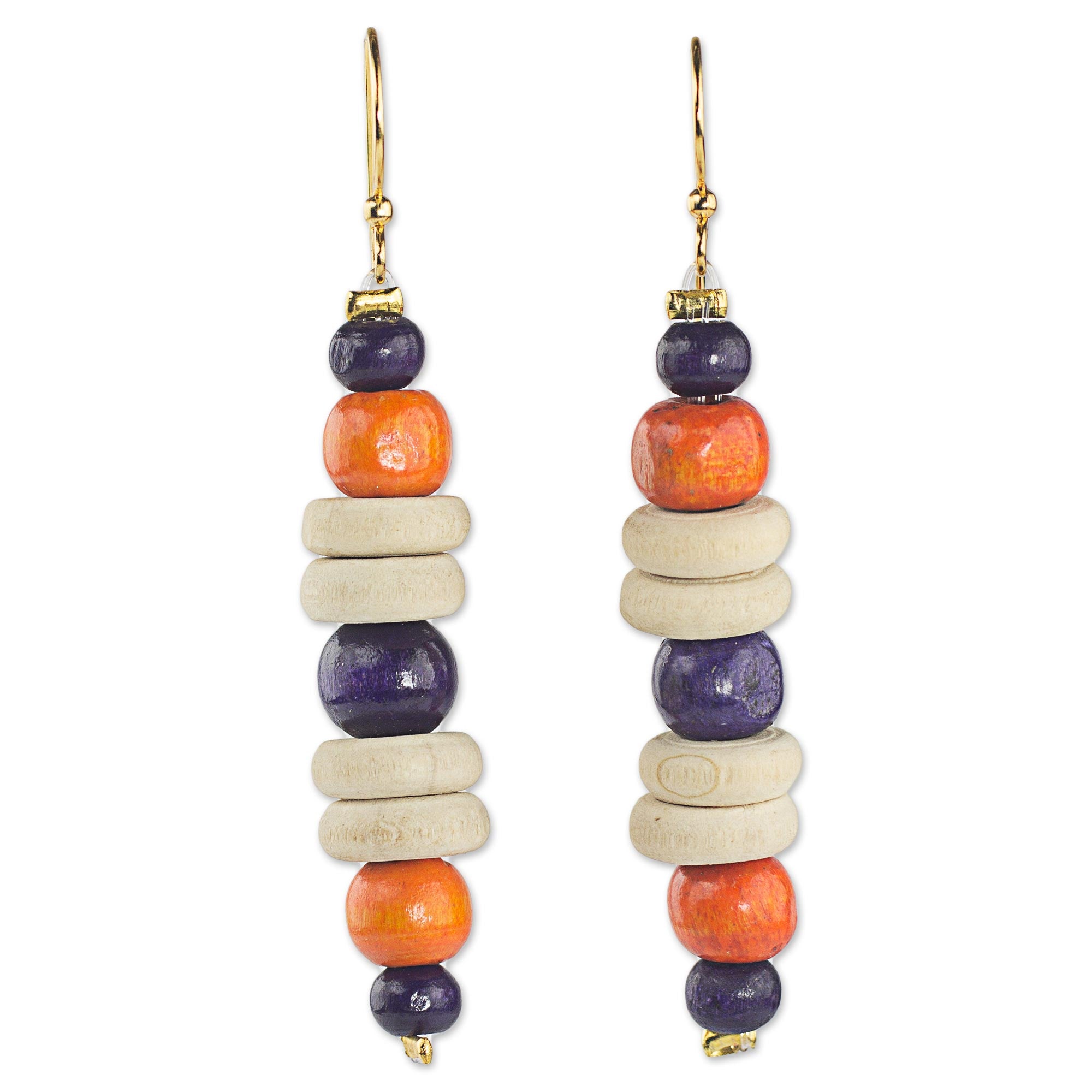 Premium Summer Rain Sese Wood Dangle Earrings - Vibrant Purple & Orange