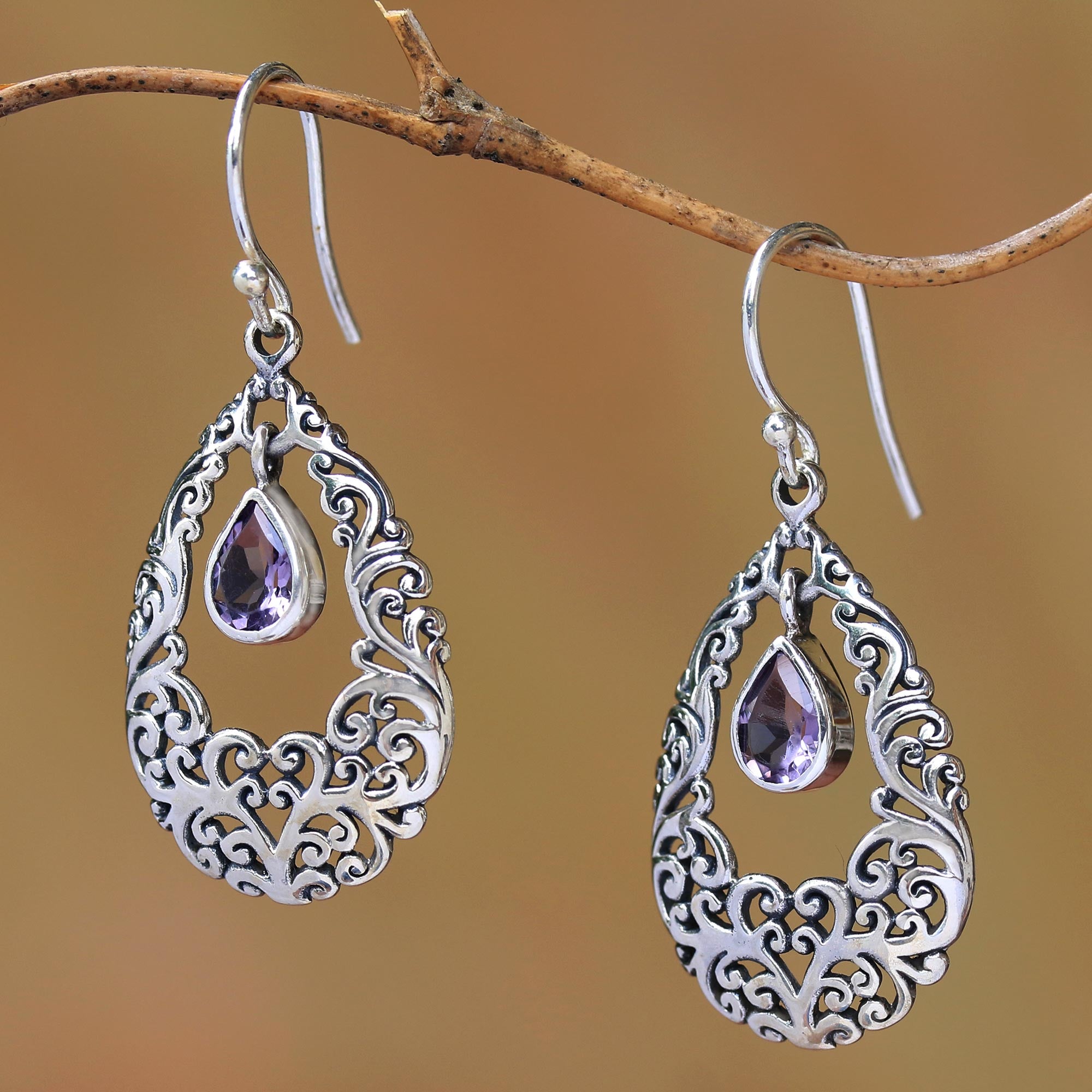 Premium Amethyst Dangle Earrings – Handcrafted in Bali