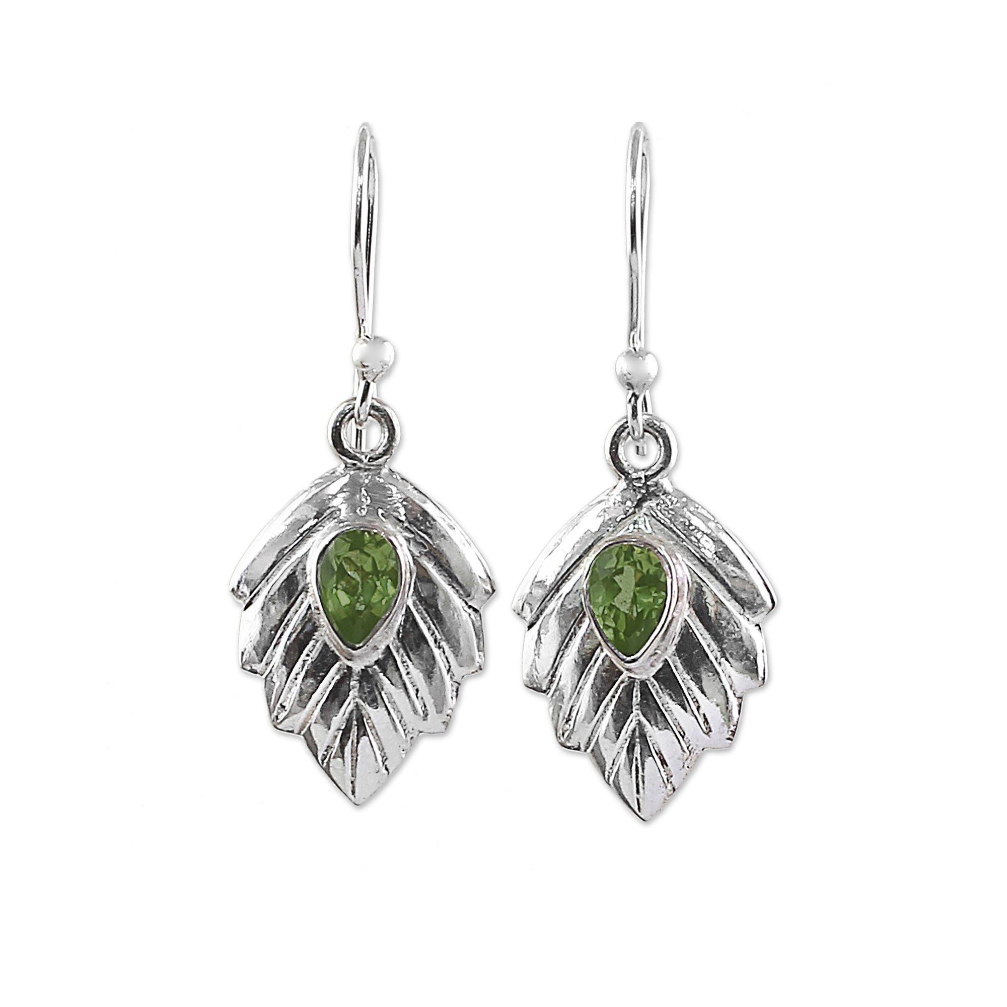 Premium Gleaming Leaves Peridot Dangle Earrings - Handcrafted Sterling Silver