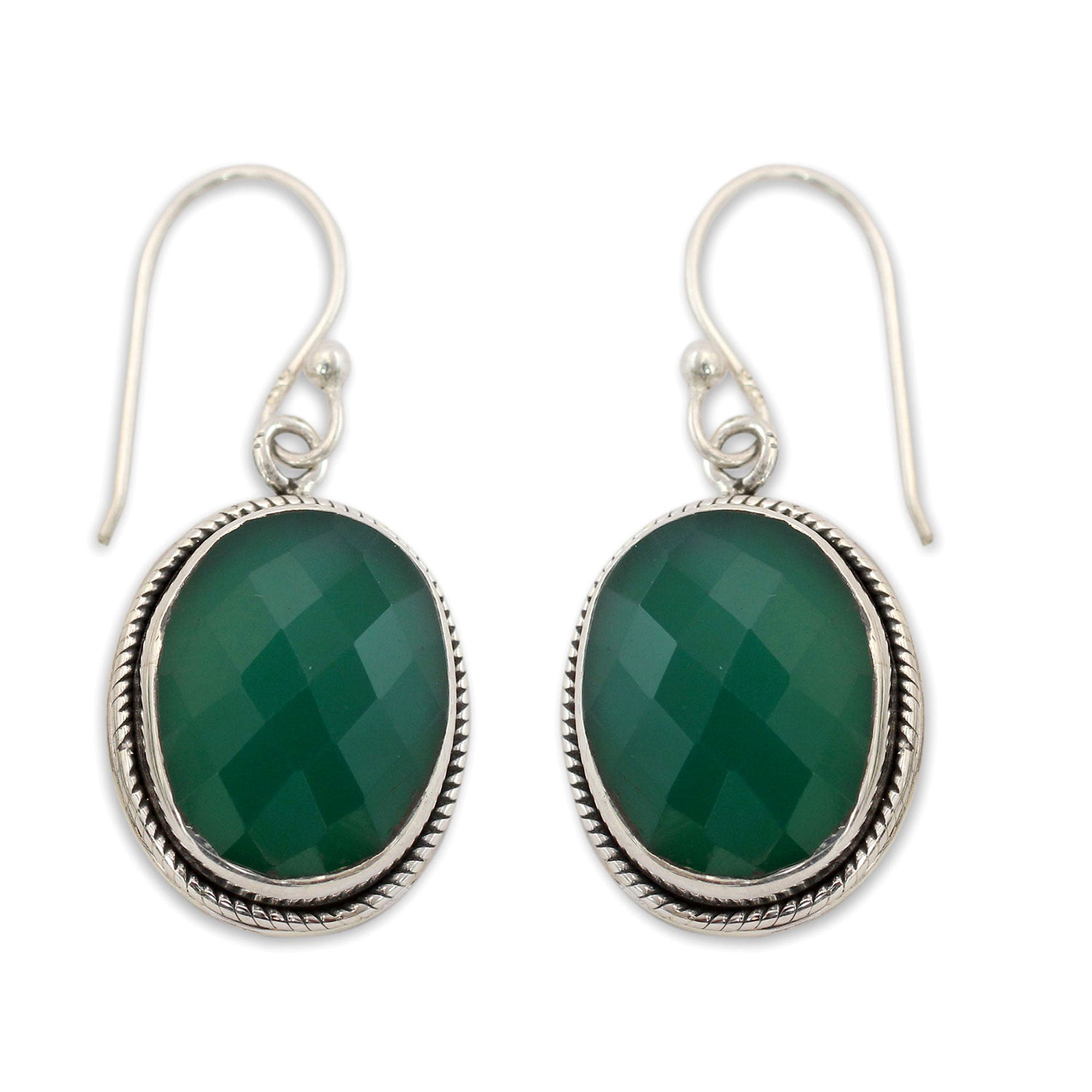 Premium Handmade Green Onyx Sterling Silver Earrings - Artisan Crafted in India