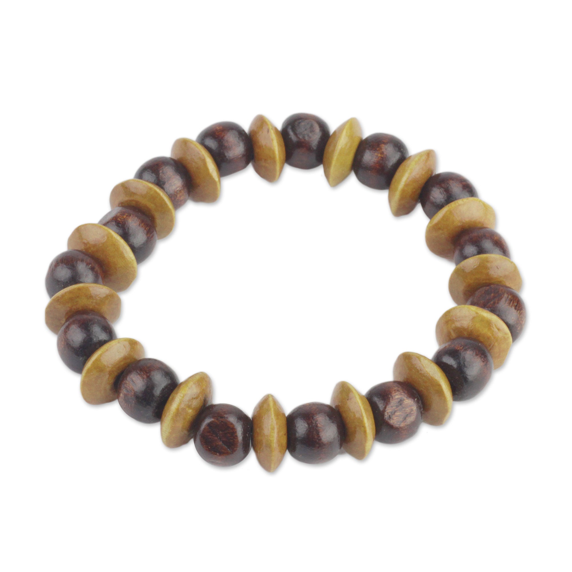 Premium Adukrom Dark Brown Wood Beaded Stretch Bracelet - Handcrafted in Ghana