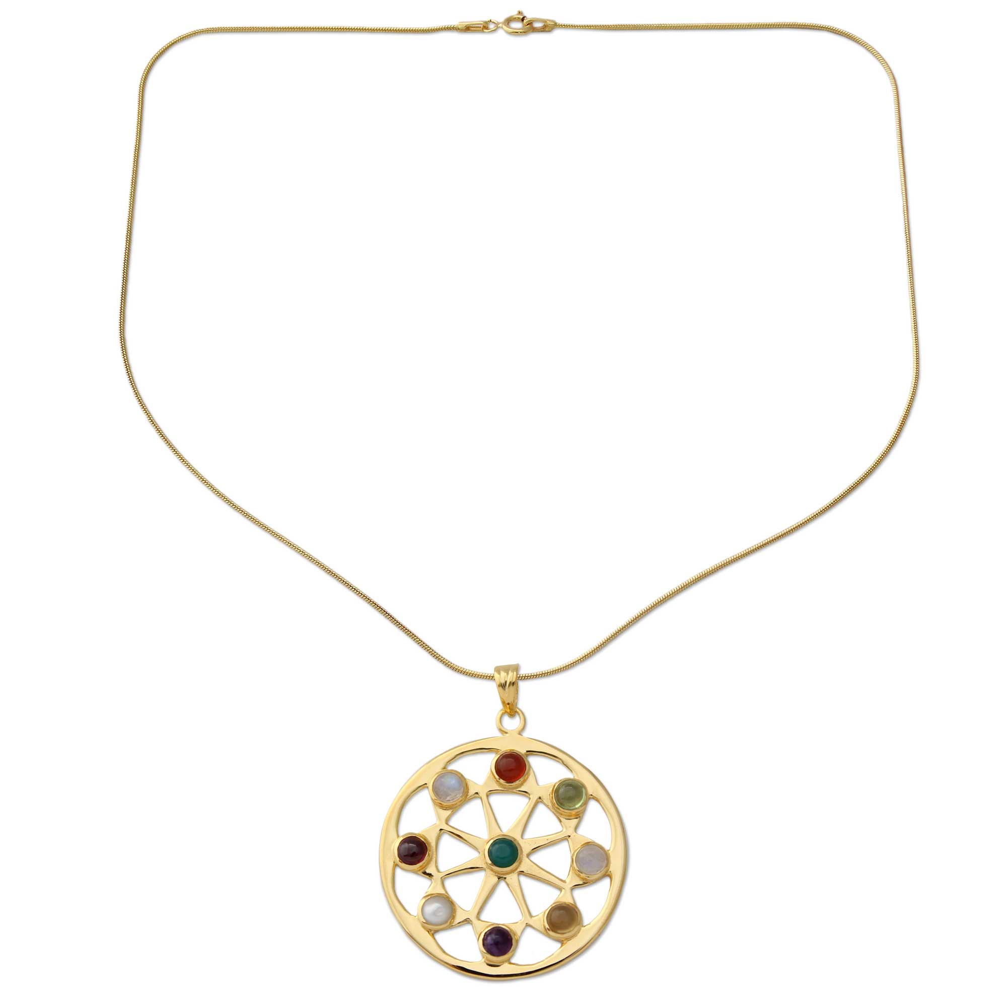 Premium Indian Sun Pearl & Gemstone Gold Vermeil Necklace