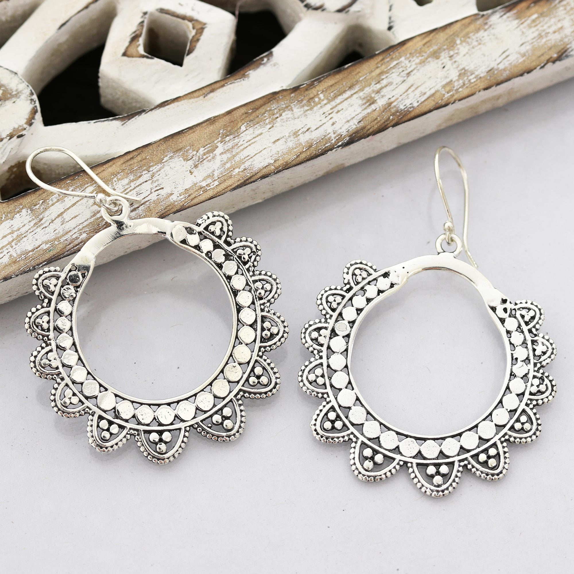 Premium Glamorous Petals Sterling Silver Dangle Earrings - Handcrafted in India