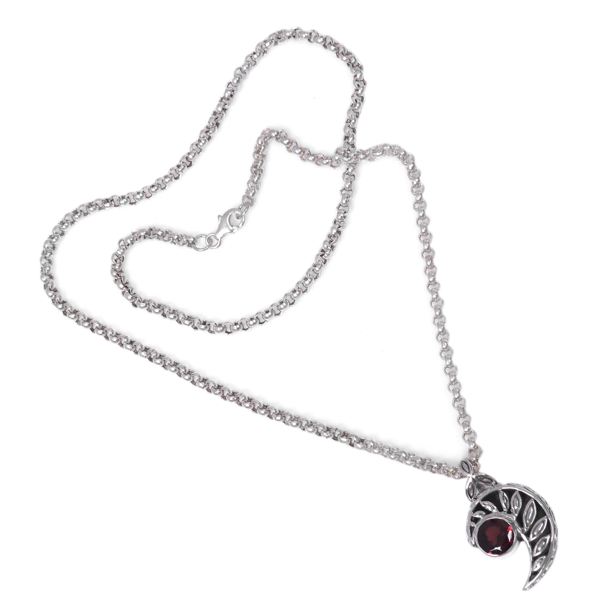 Premium Silver Fern Garnet Necklace - Handcrafted in Bali