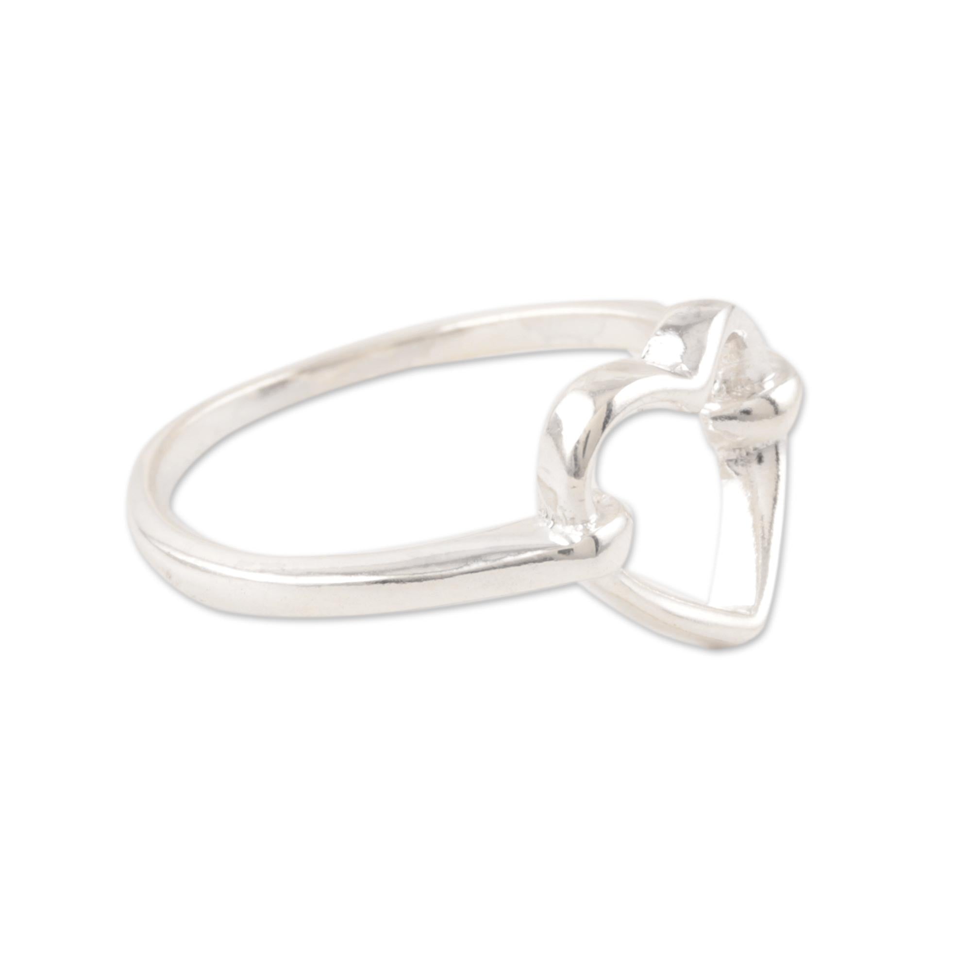 Premium Luminous Heart Sterling Silver Band Ring - Handcrafted in India