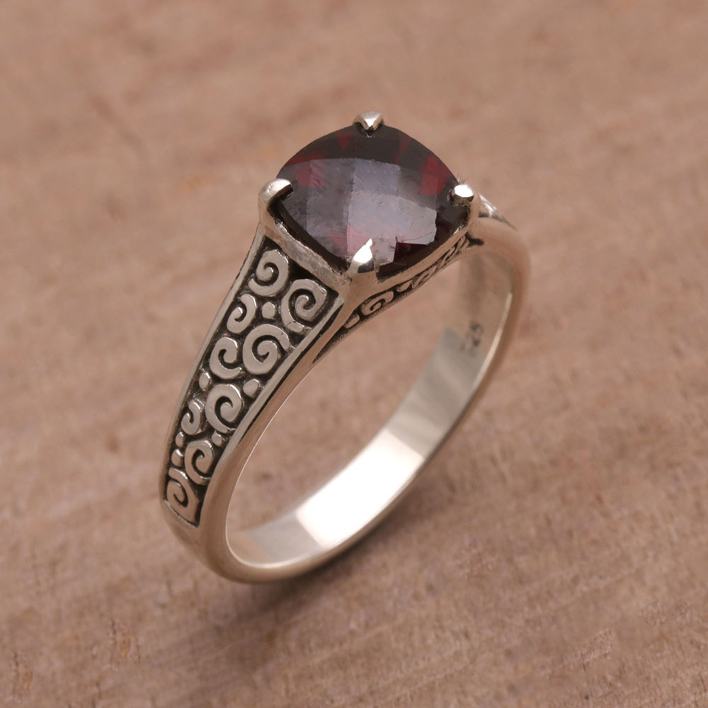 Premium Buddha Sparkle Garnet Sterling Silver Ring - Handmade Jewelry