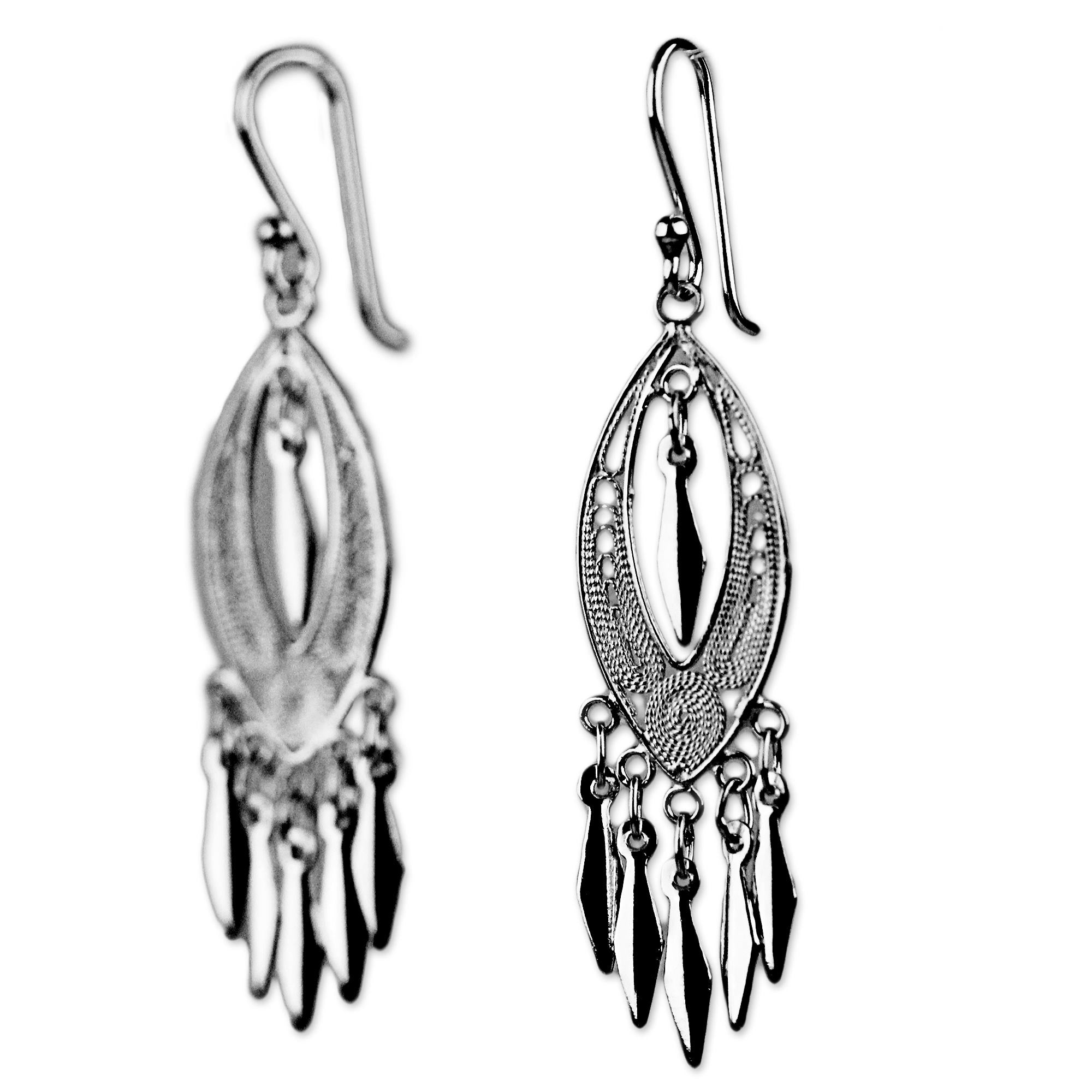 Premium Shining Spears Silver Chandelier Earrings - Handcrafted Elegance