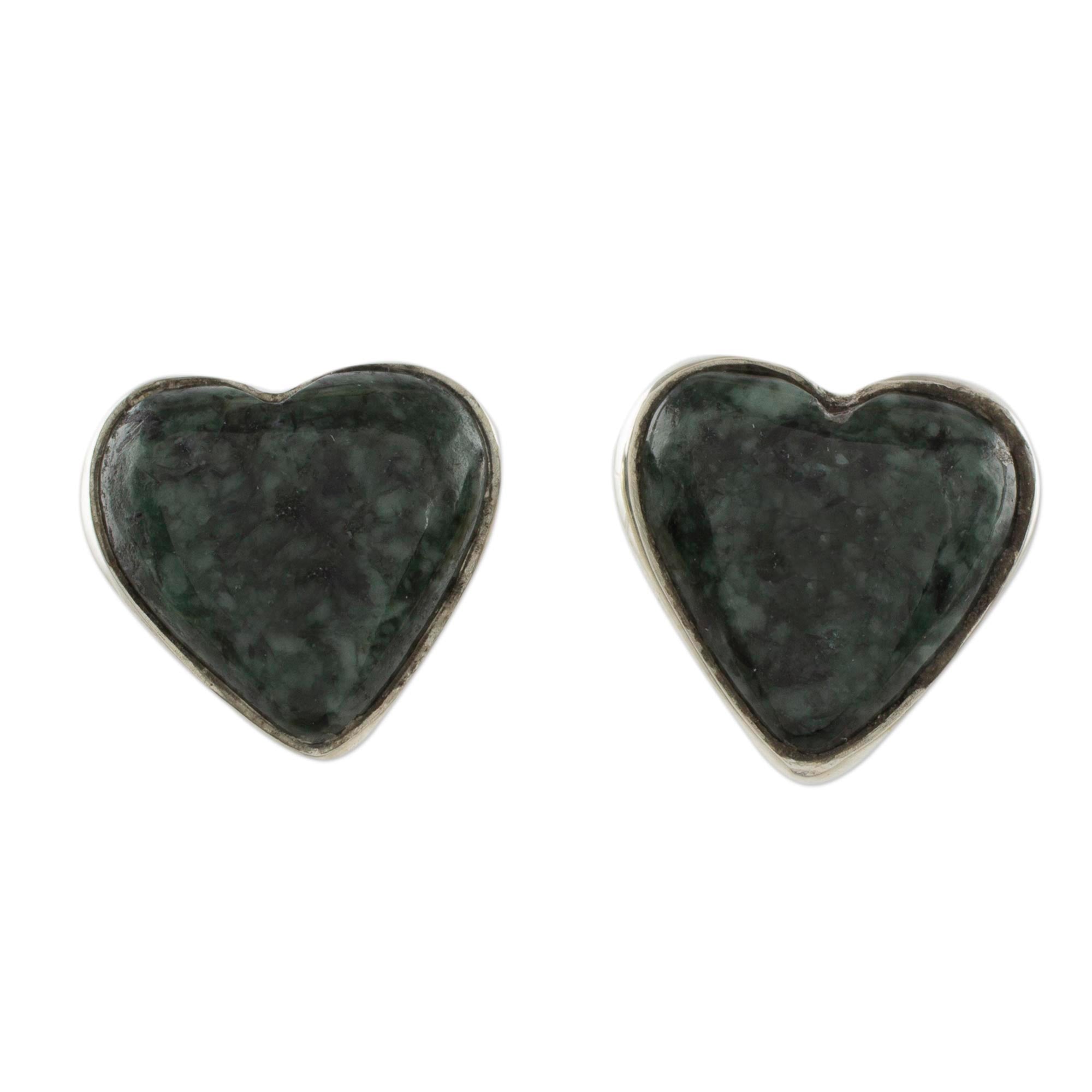 Premium Dark Green Jade Heart Earrings - Handcrafted Sterling Silver Jewelry