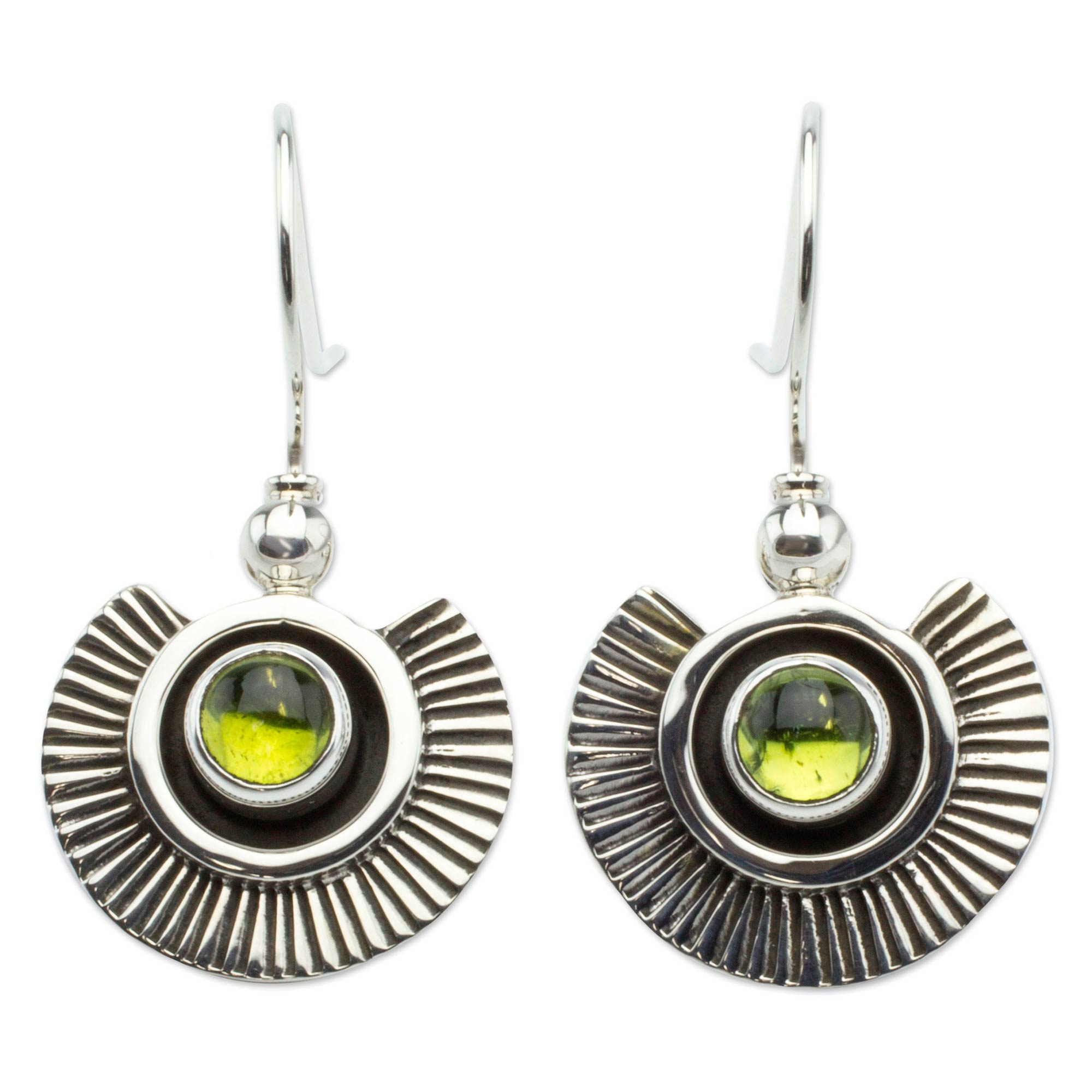 Premium Teotihuacan Suns Earrings - Handcrafted Sterling Silver with Peridot