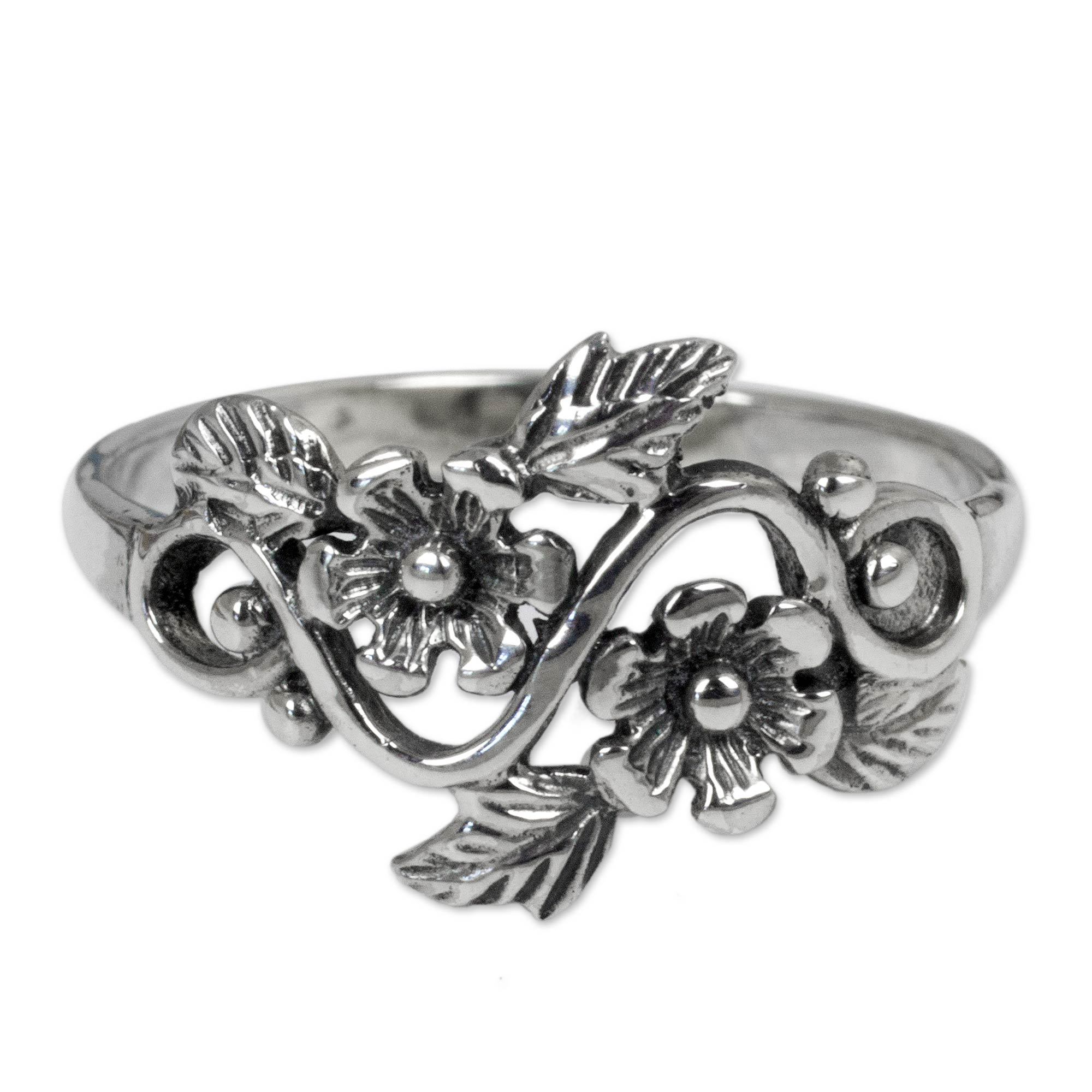 Premium Sterling Silver Floral Leaf Band Ring