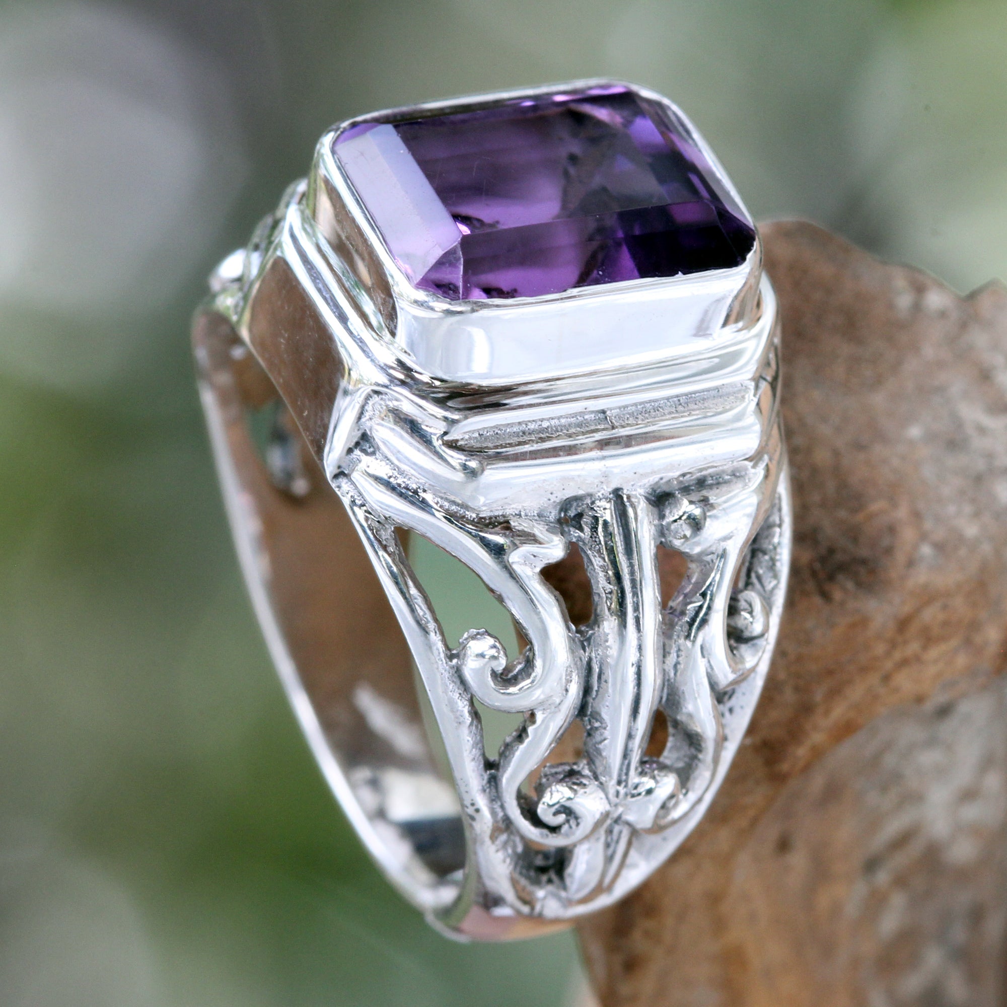 Premium Amethyst & Silver Men's Ring - Handcrafted Spiritual Elegance