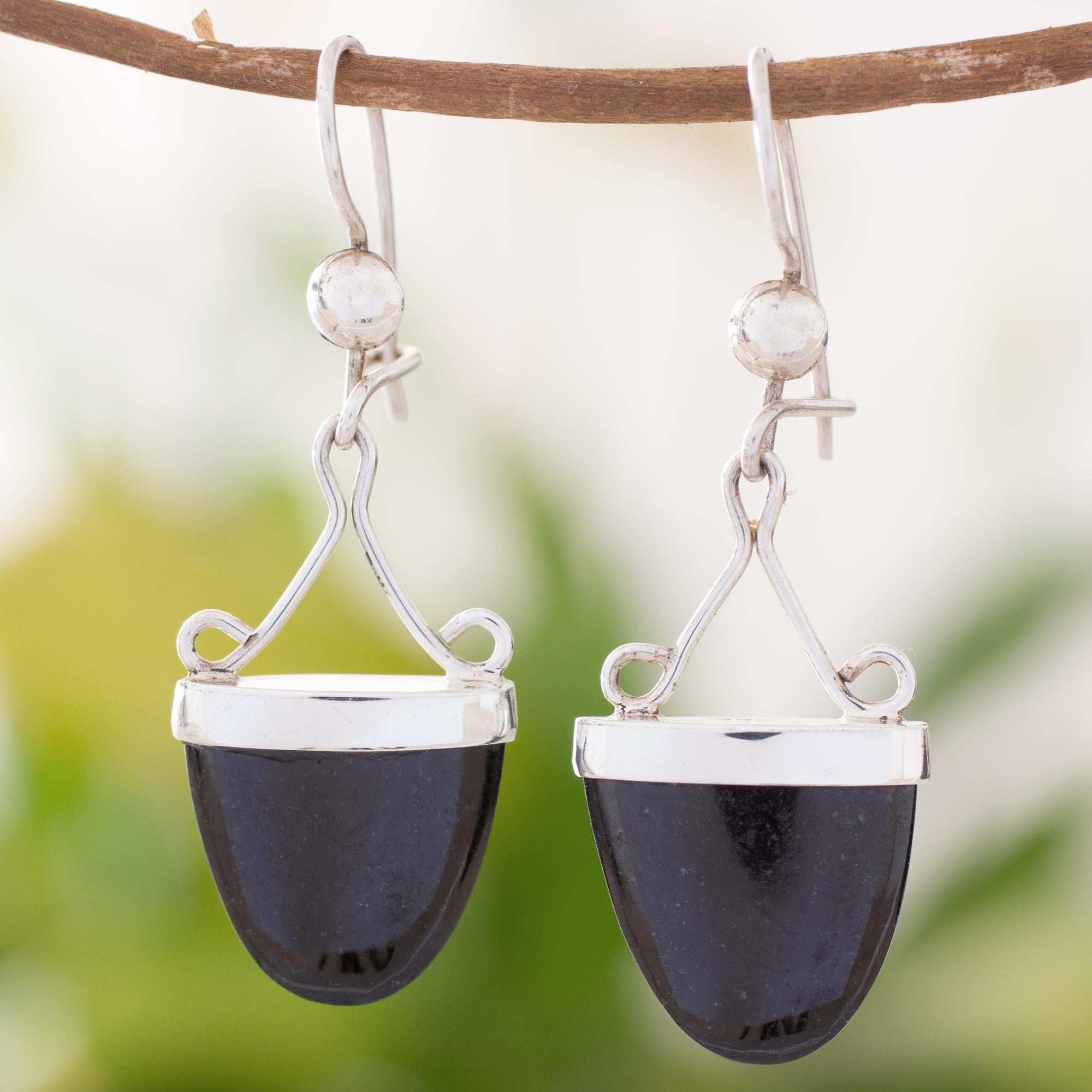 Premium Artisan Crafted Black Jade Sterling Silver Earrings - Ultimate Elegance