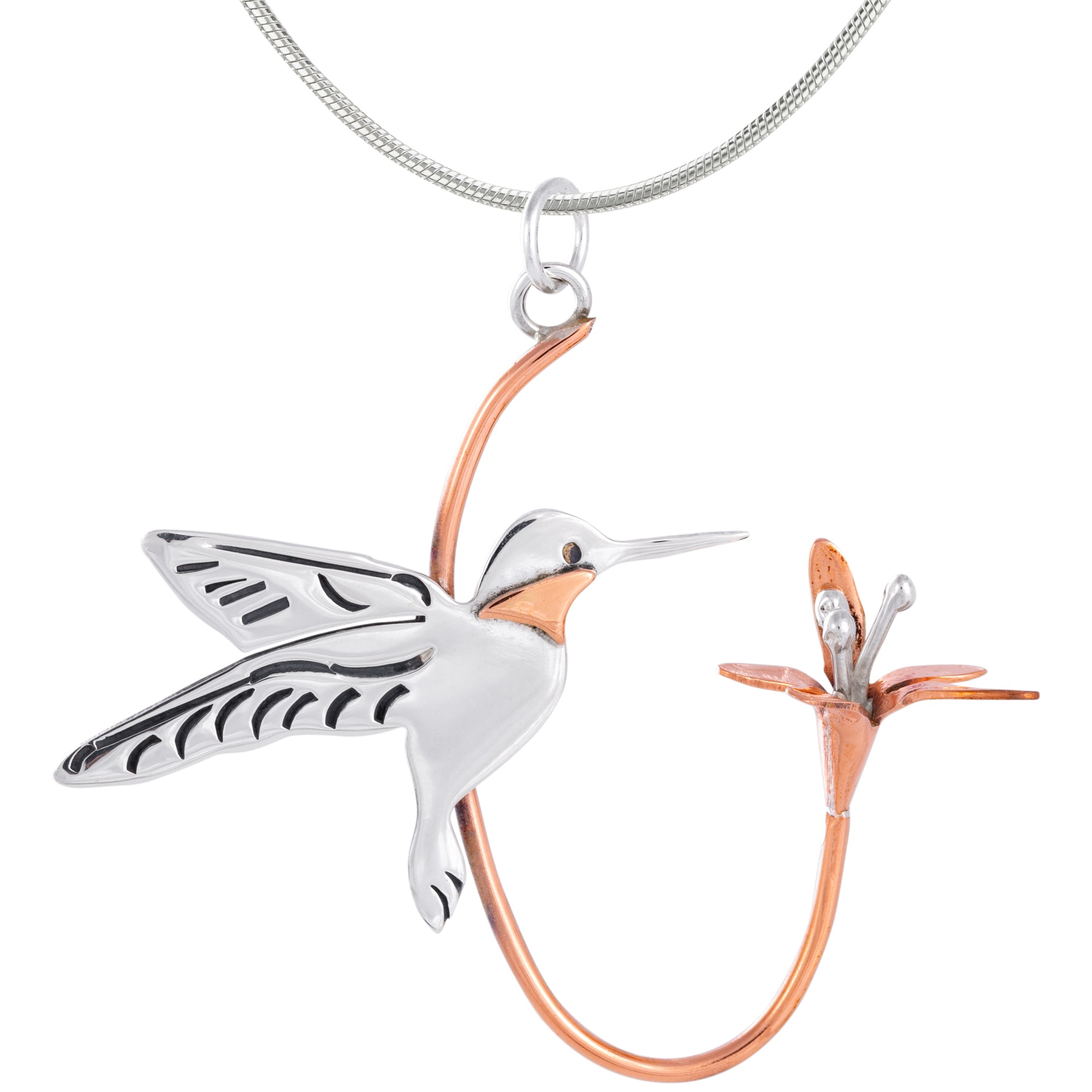 Premium Sterling Silver Hummingbird & Flower Necklace