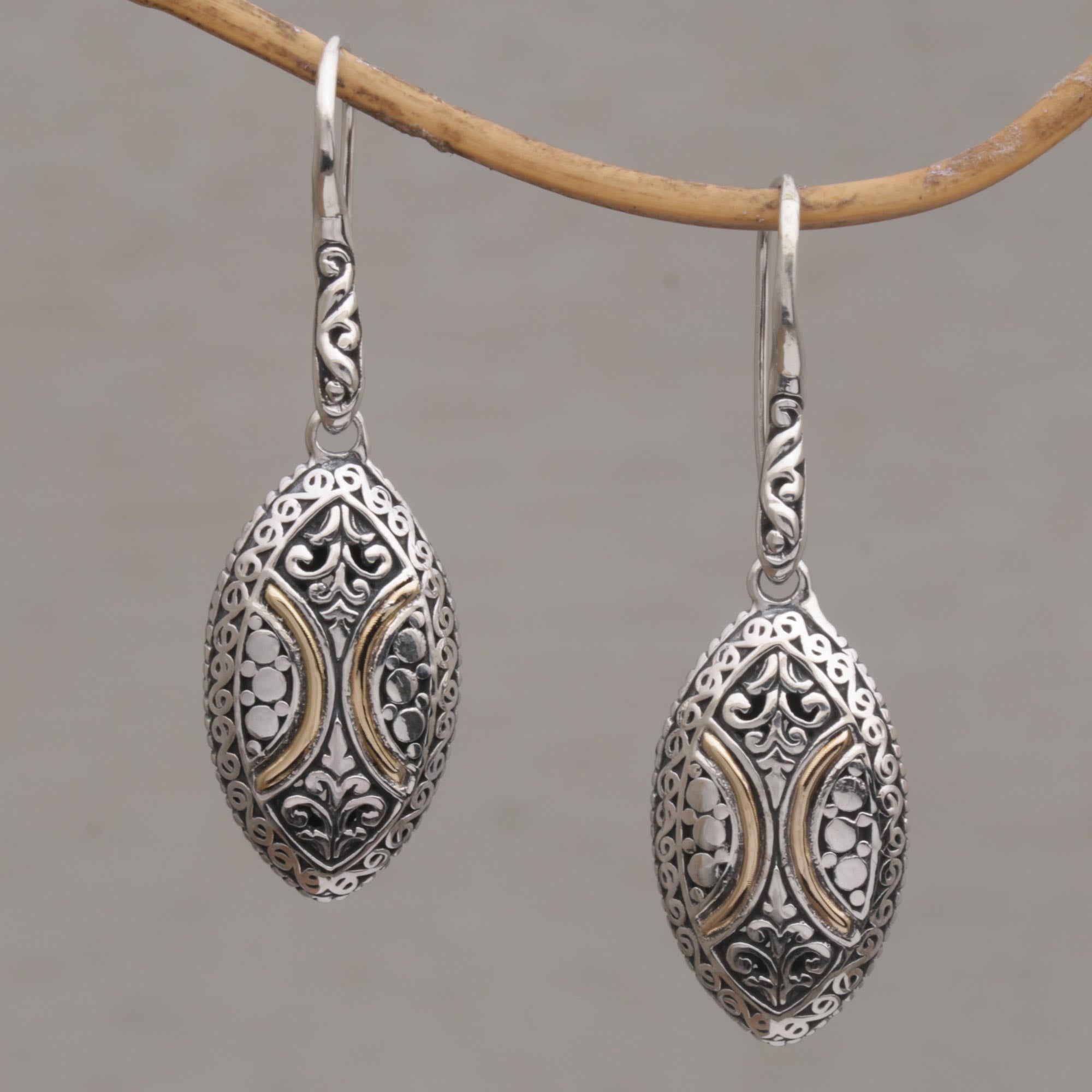 Premium Bali-Inspired 18k Gold Accent Sterling Silver Dangle Earrings