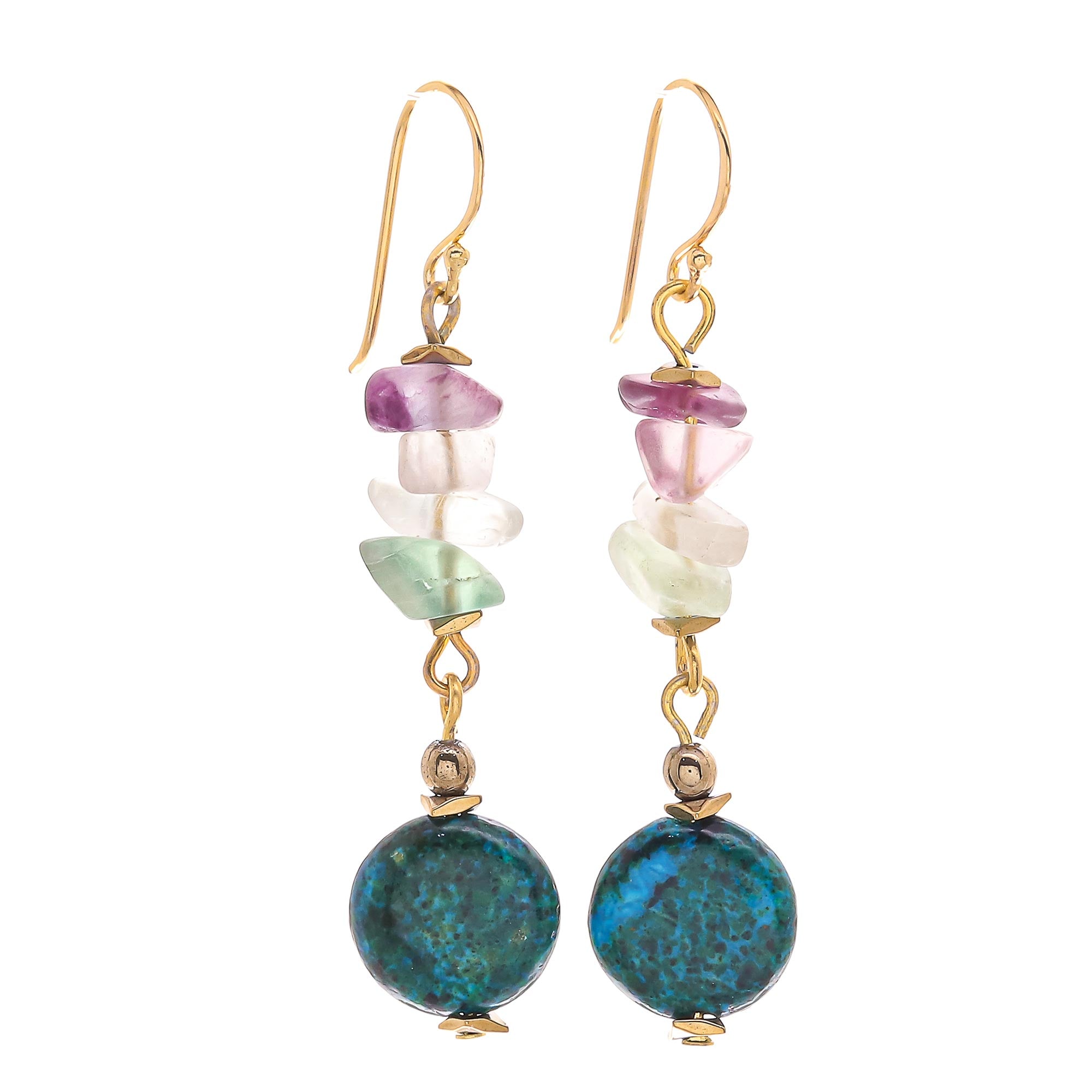 Premium Venus Garden Handcrafted Gold-Plated Multi-Gemstone Dangle Earrings