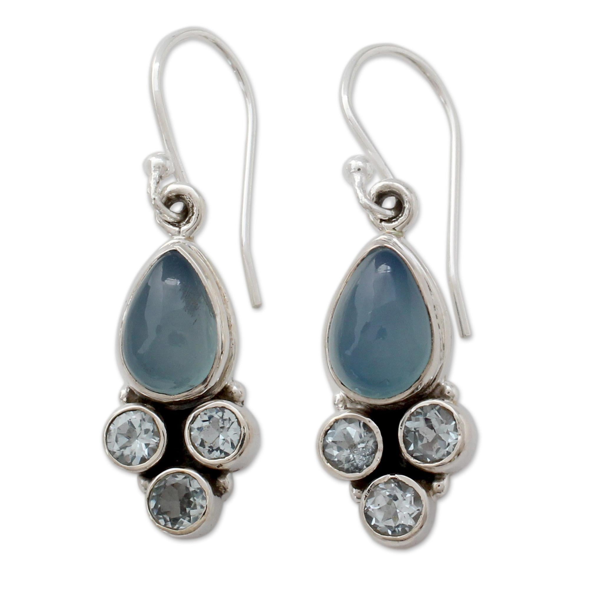 Premium Dream Meadow Fair Trade Dangle Earrings with Chalcedony & Blue Topaz