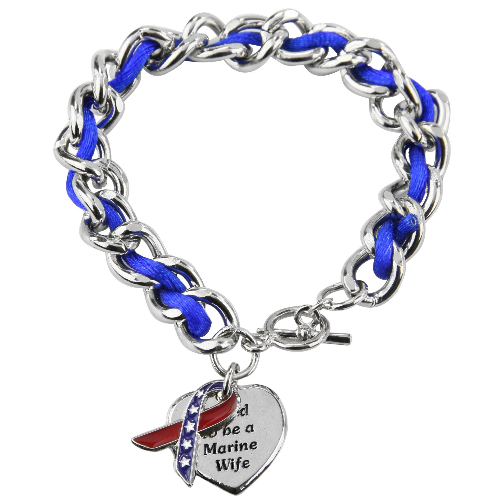 Ultimate Proud Marine Wife Ribbon Charm Bracelet - Premium Patriotic Jewelry