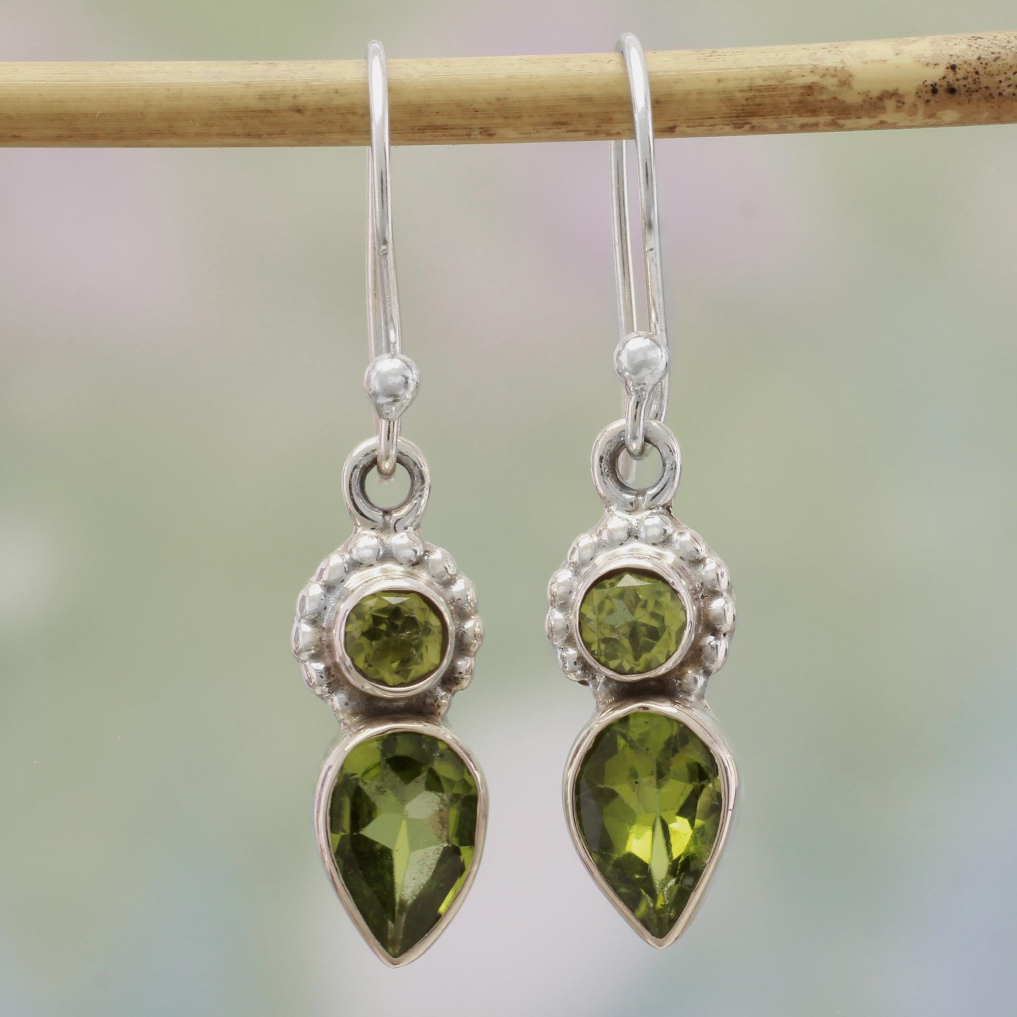 Premium Forest Sparkle Peridot Sterling Silver Dangle Earrings - Handcrafted in India