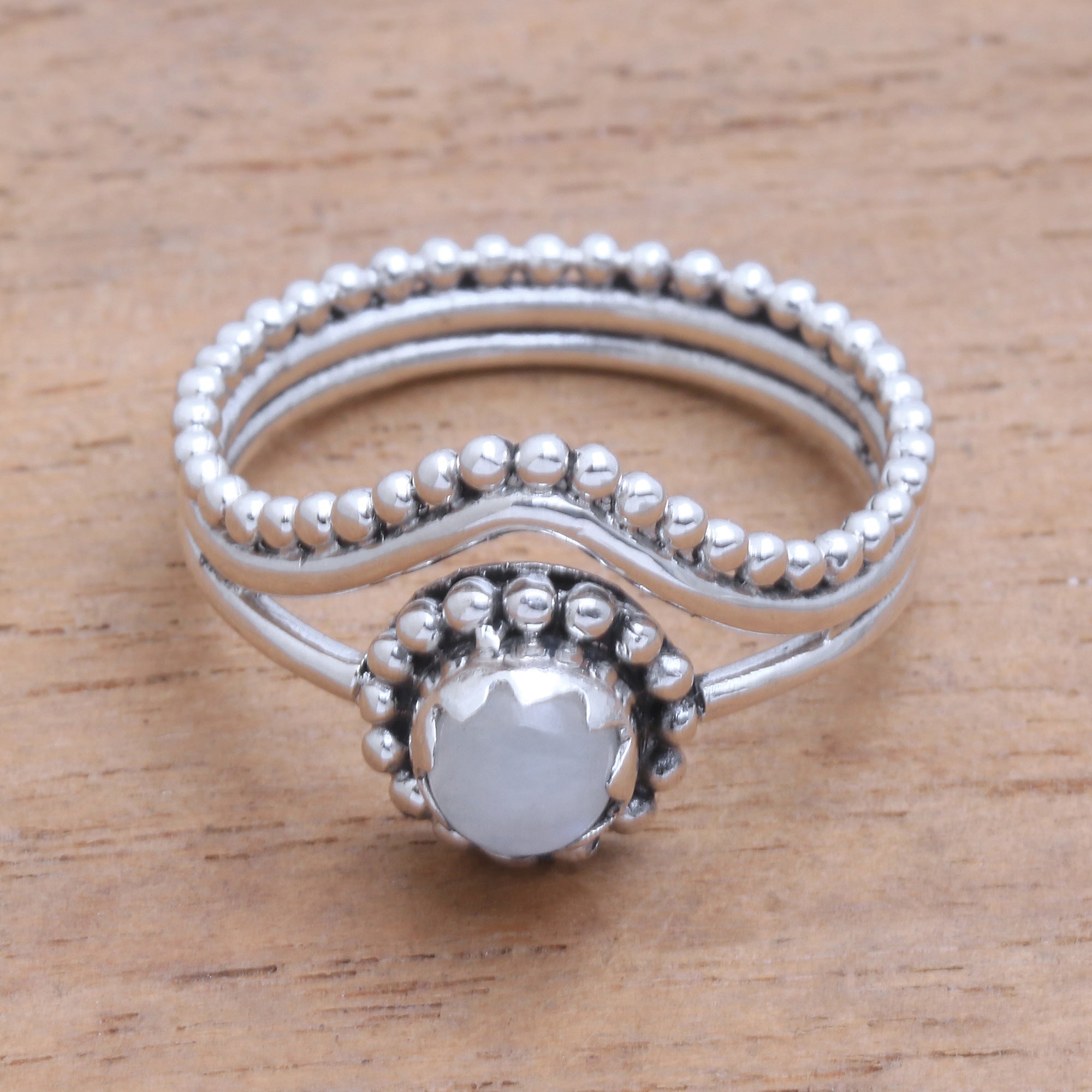 Premium Enshrined Rainbow Moonstone Cocktail Ring