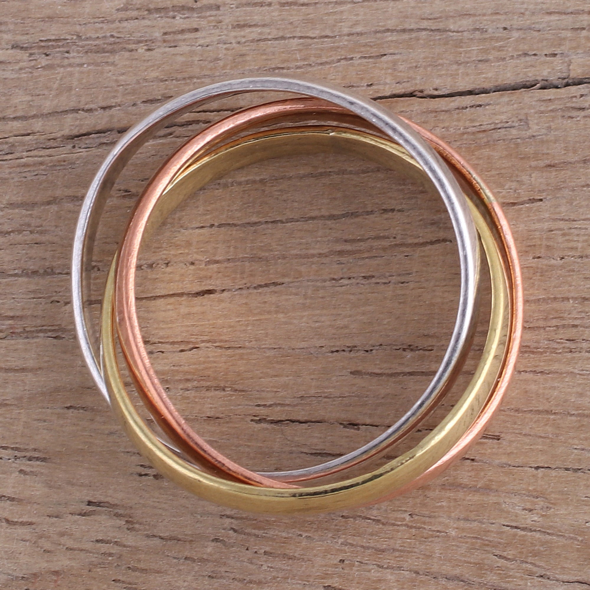 Premium Handcrafted Tri-Metal Band Ring - Sterling Silver, Copper & Brass