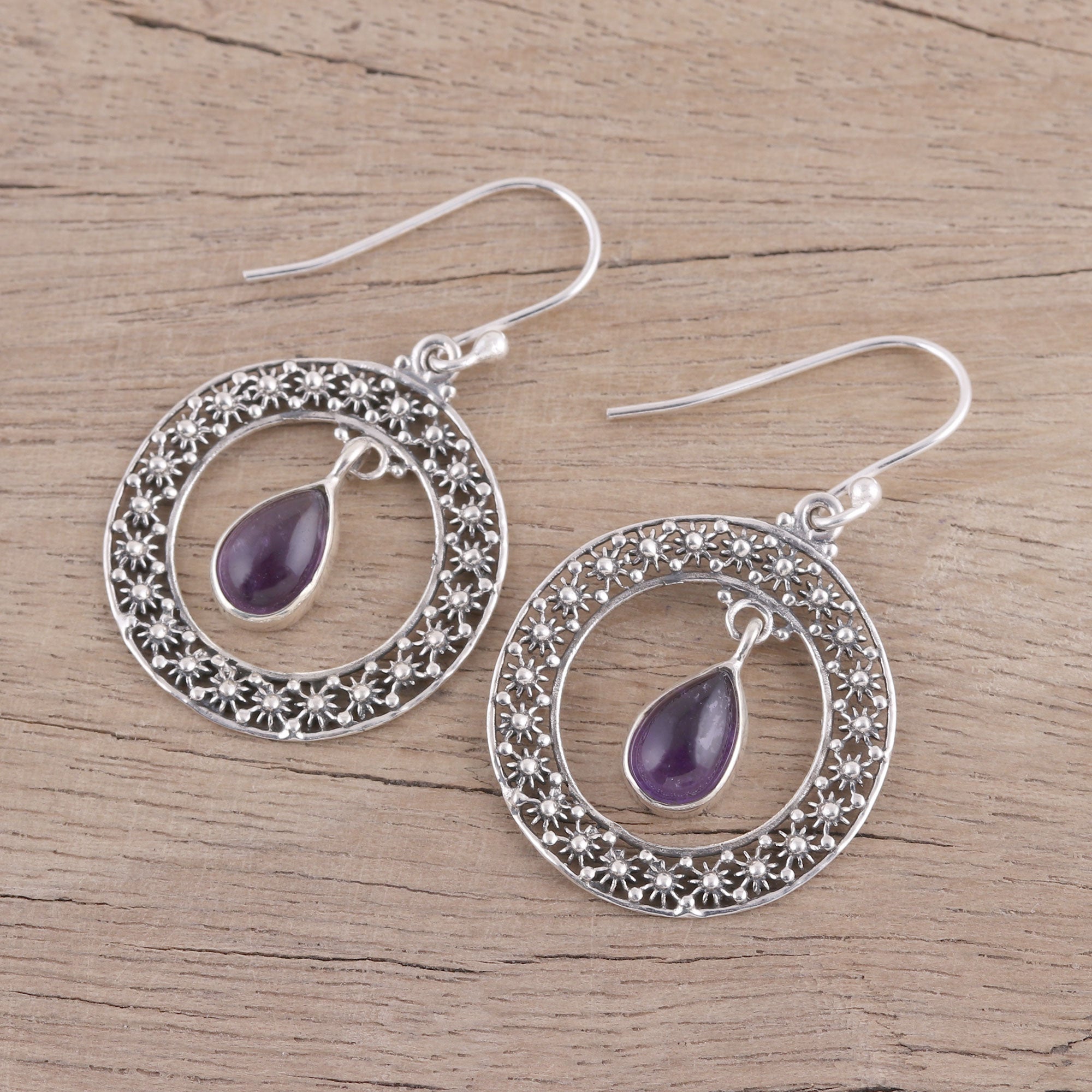 Premium Sterling Silver Amethyst Floral Dangle Earrings - Handcrafted Elegance