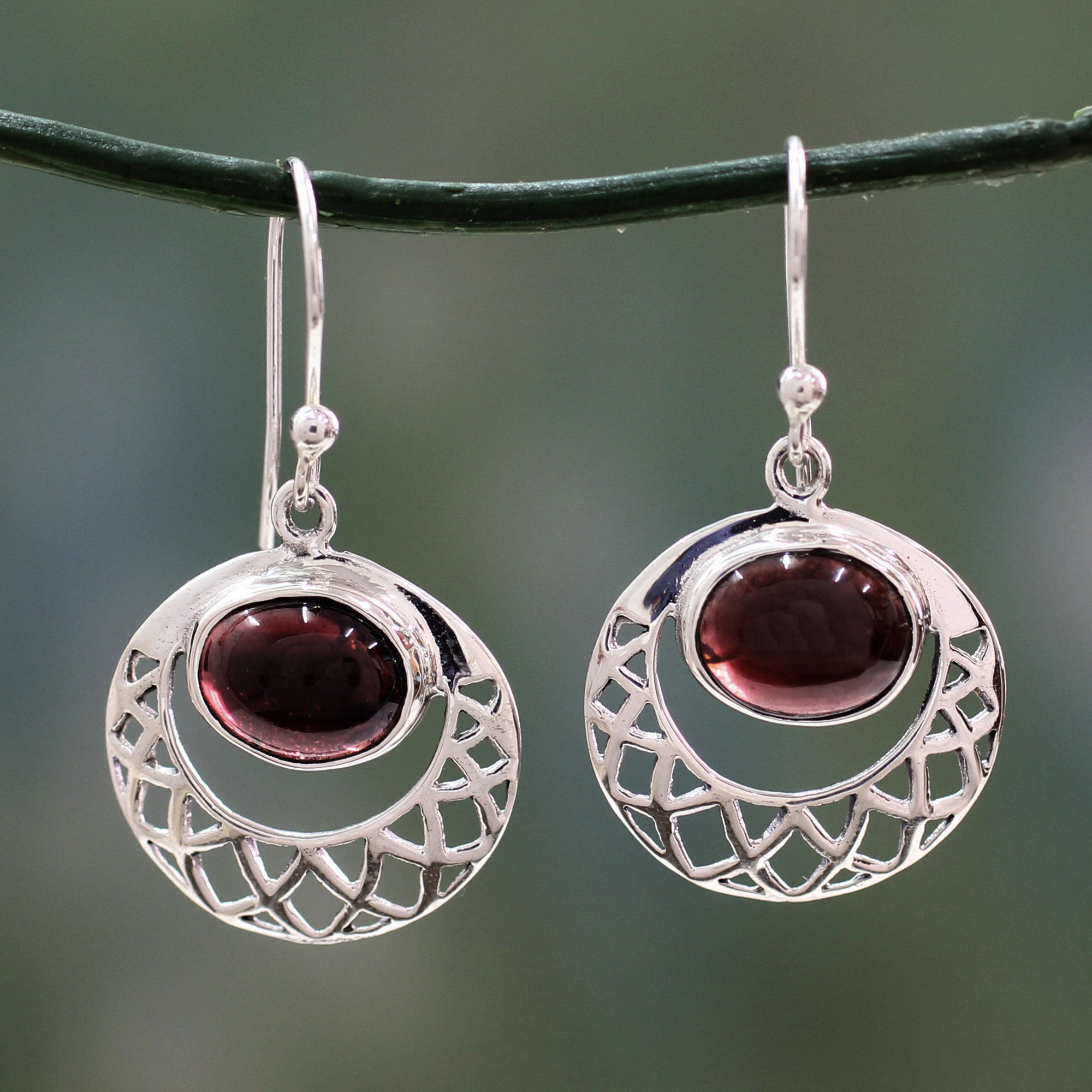 Premium Sterling Silver Jali Earrings with Garnets - Handcrafted Elegance