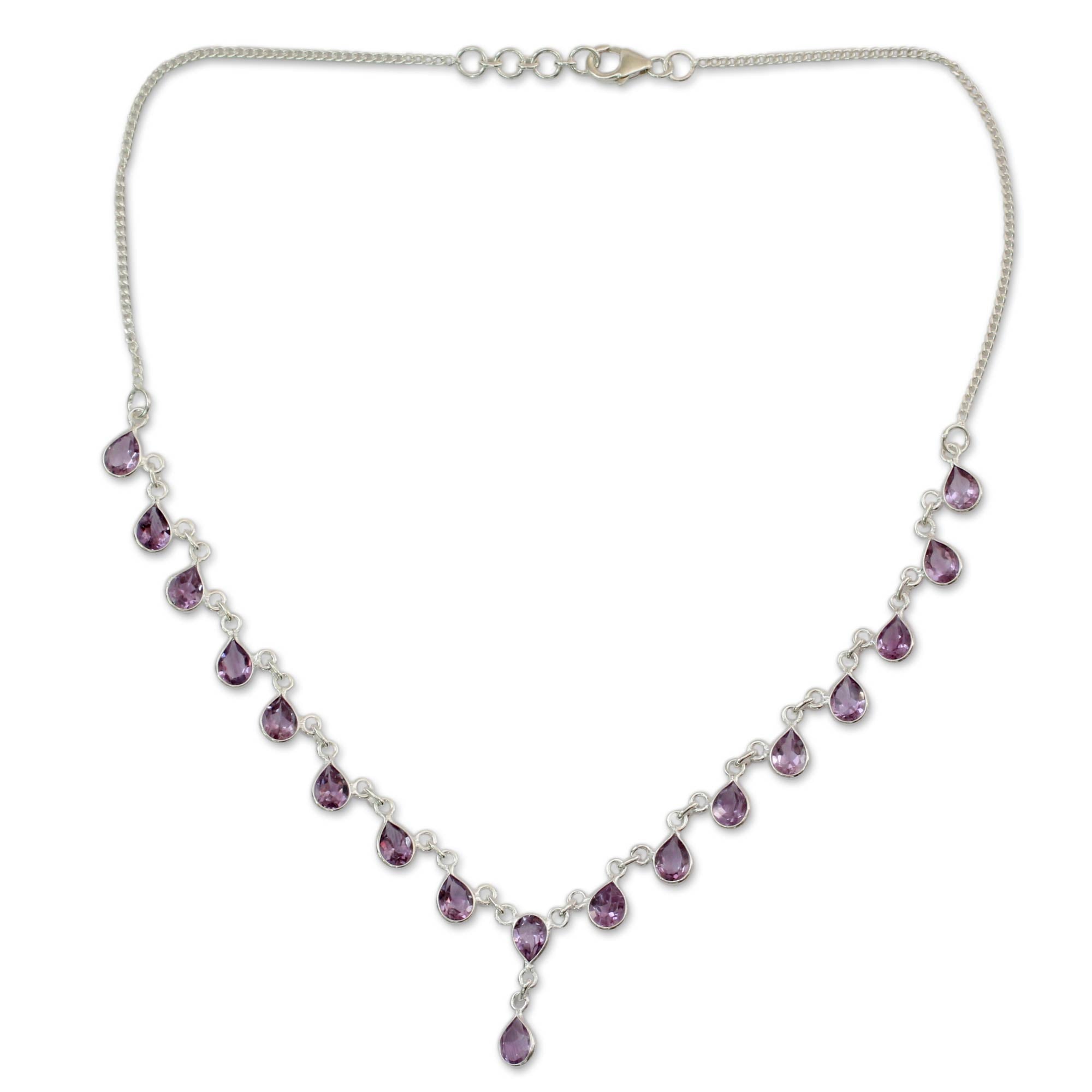 Premium Mystical Femme Amethyst & Silver Y Necklace - Elegant Handcrafted Jewelry