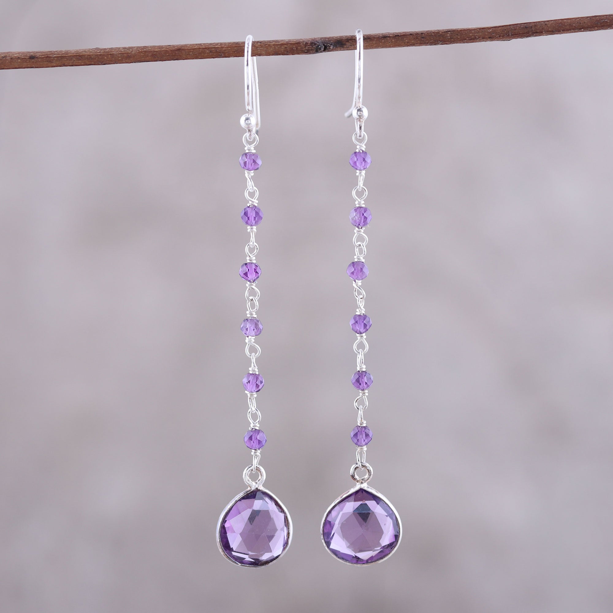 Premium Morning Drops 8-Carat Amethyst Dangle Earrings - Handcrafted in India